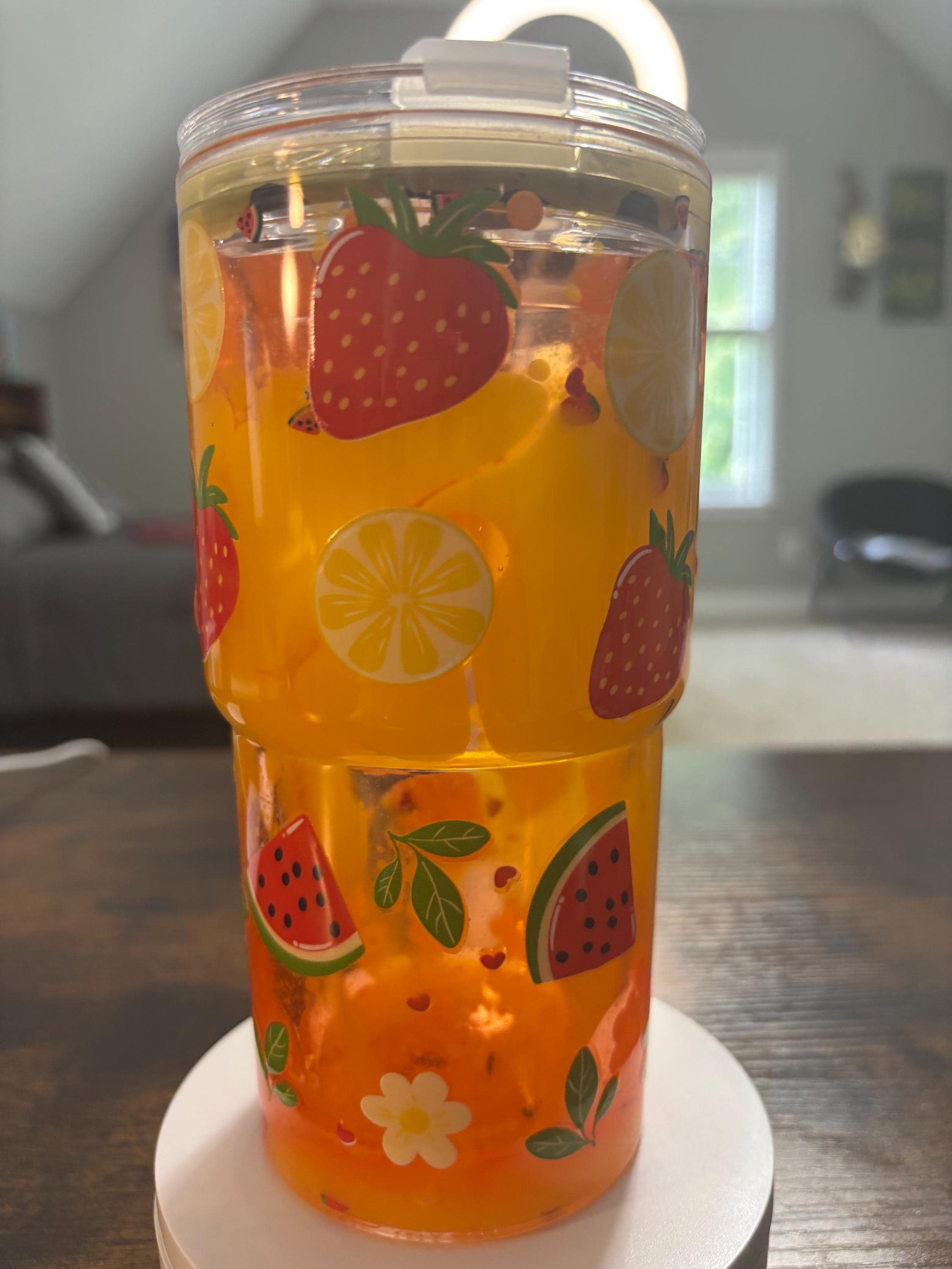 Watermelon and Strawberries Snow Globe Tumbler | 20oz Beveled Summer Fruit Cup