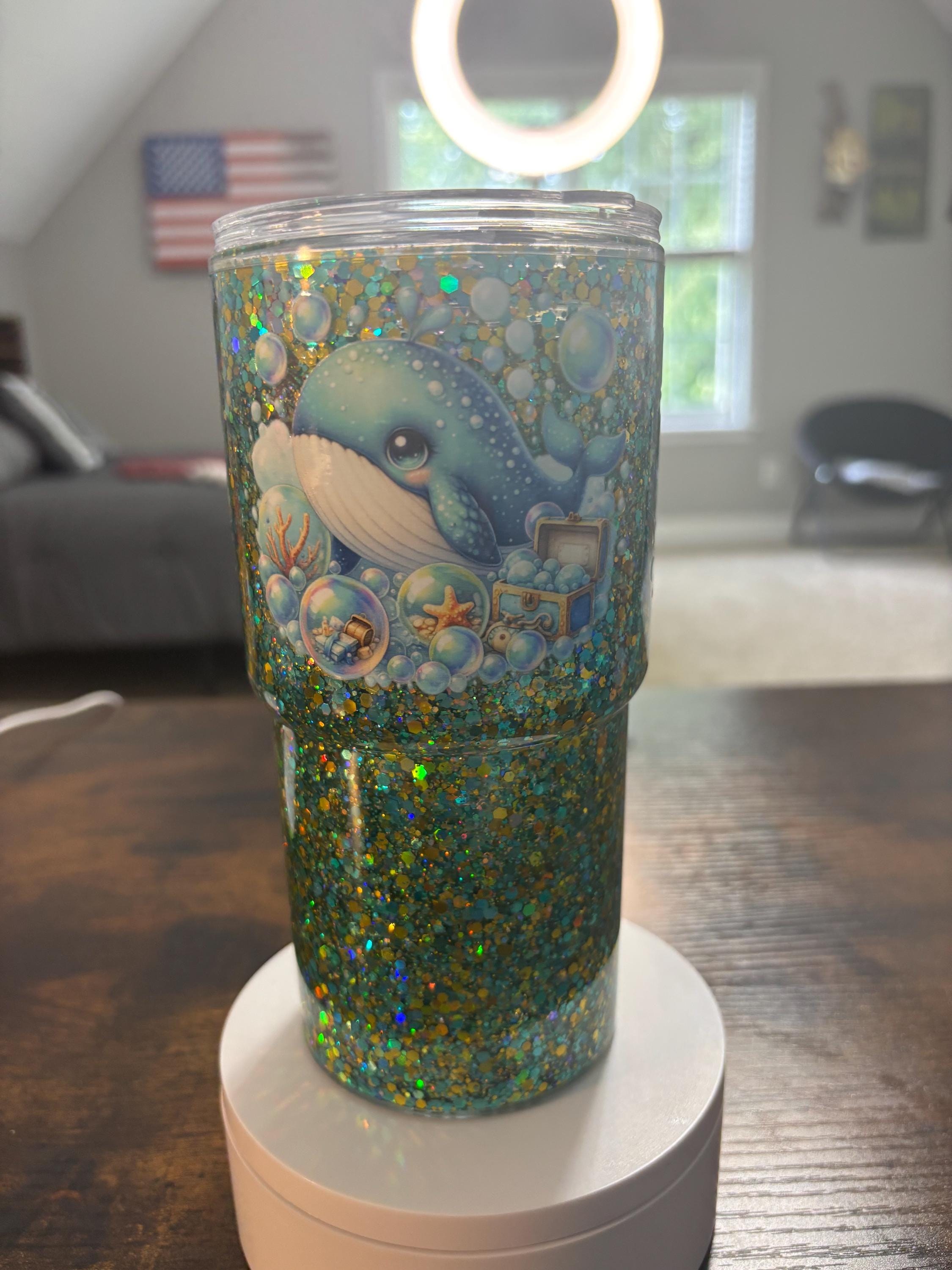 Seahorse Snow Globe Tumbler | 20oz Beveled Handmade Ocean Beach Cup | Coastal Gift