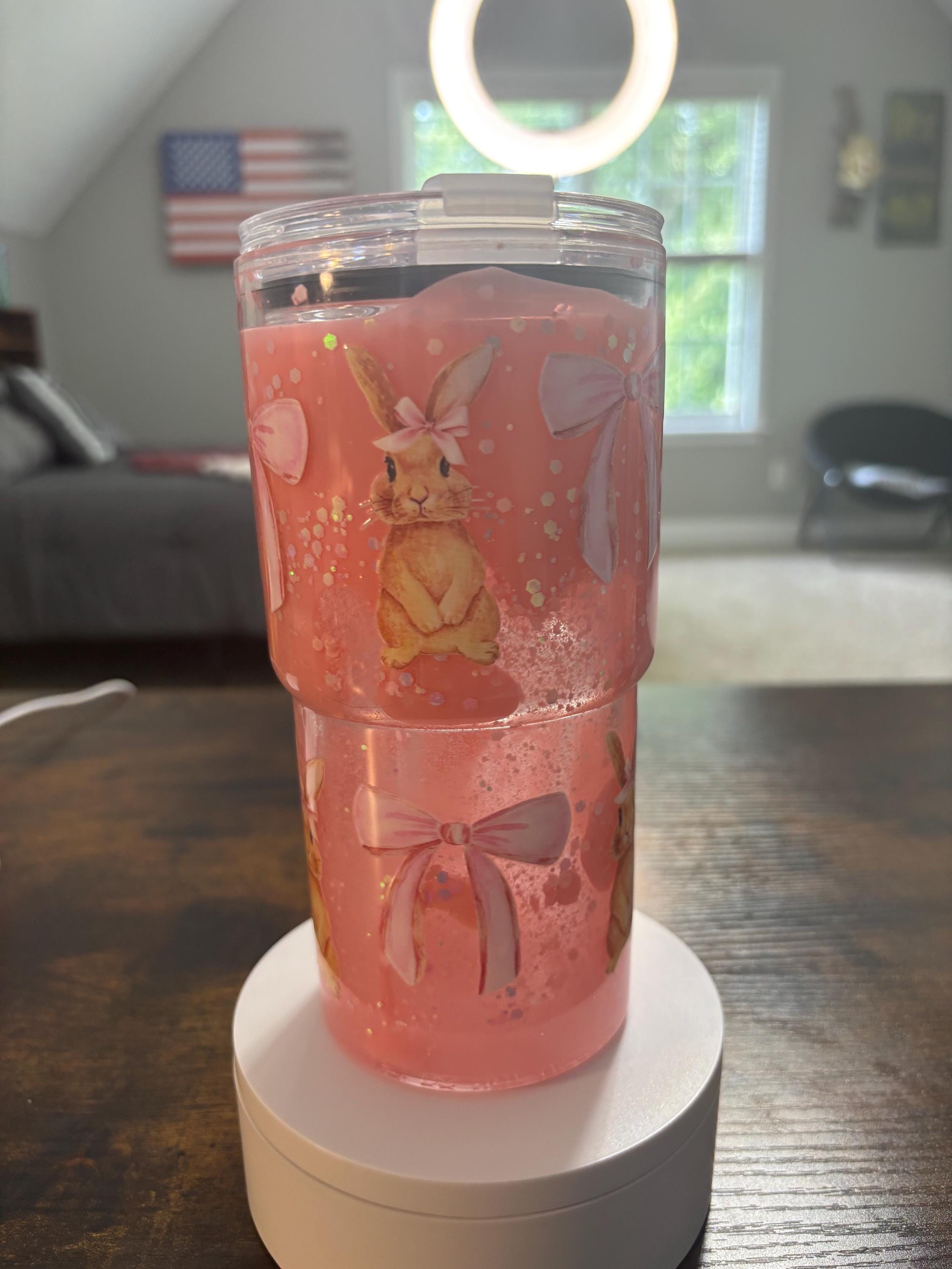 Bunny Snow Globe Tumbler | 20oz Beveled Edge Handmade Easter Spring Gift