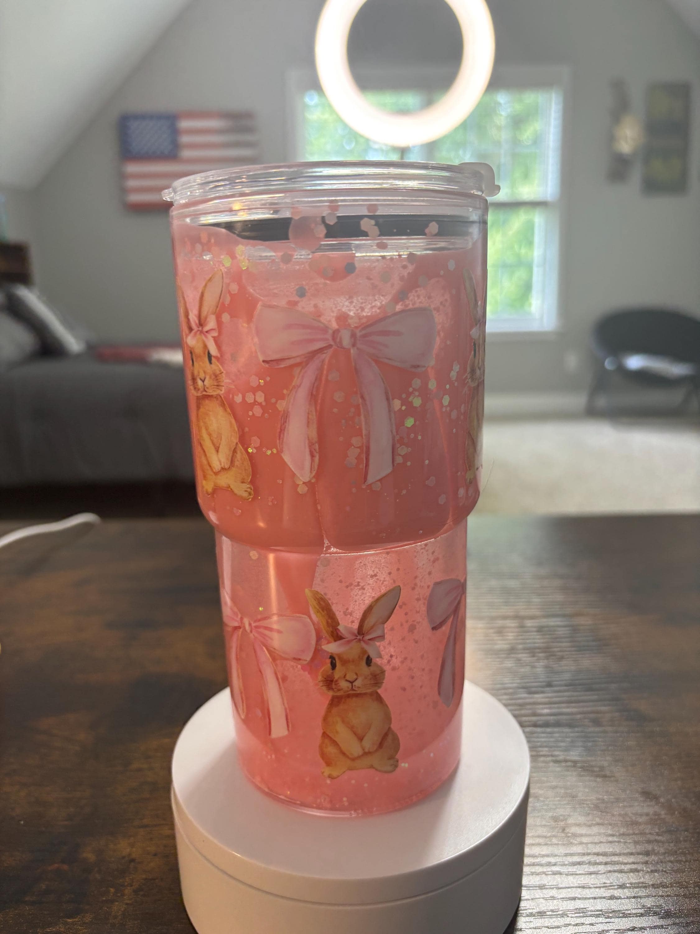 Bunny Snow Globe Tumbler | 20oz Beveled Edge Handmade Easter Spring Gift