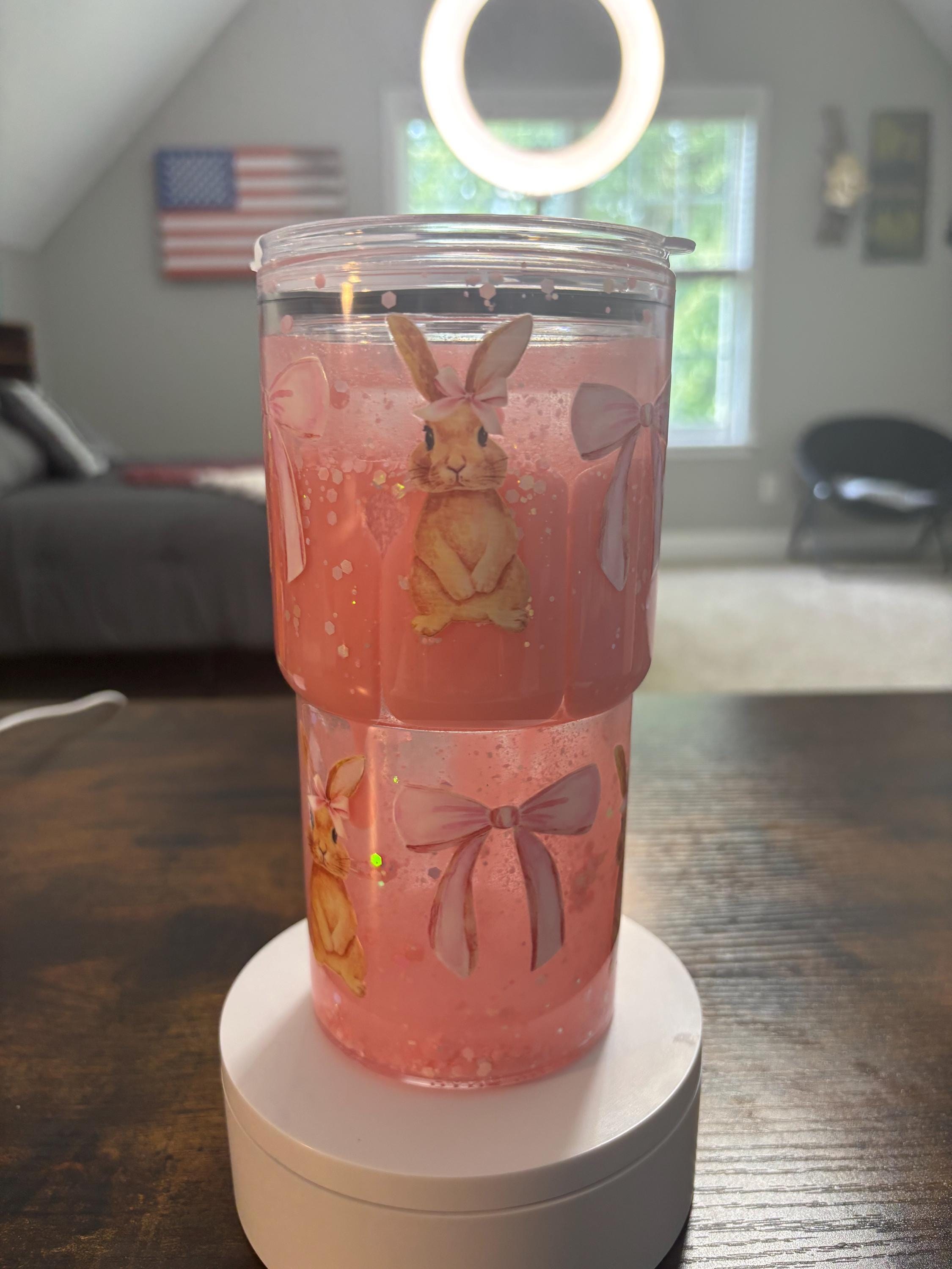 Bunny Snow Globe Tumbler | 20oz Beveled Edge Handmade Easter Spring Gift