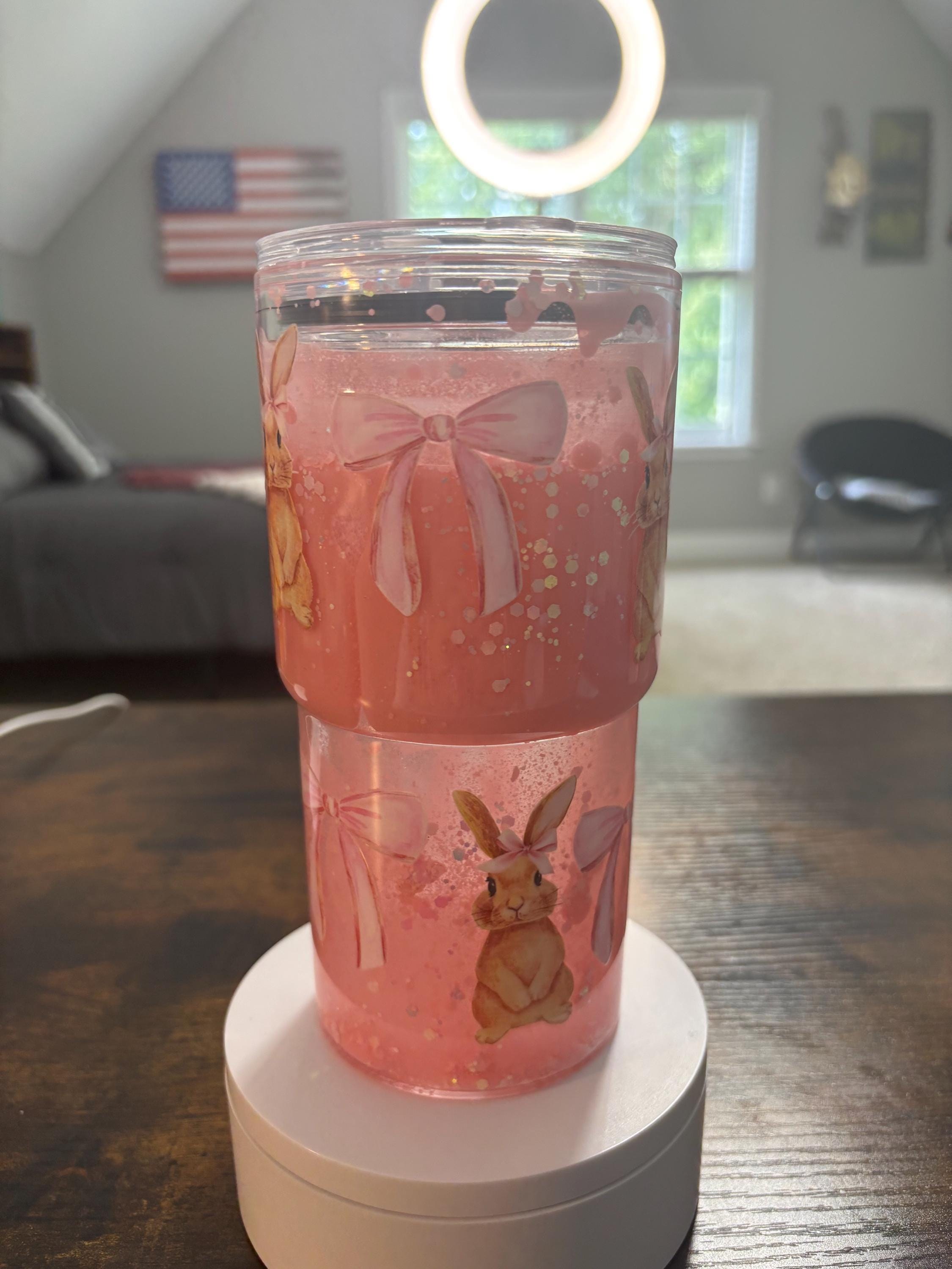 Bunny Snow Globe Tumbler | 20oz Beveled Edge Handmade Easter Spring Gift