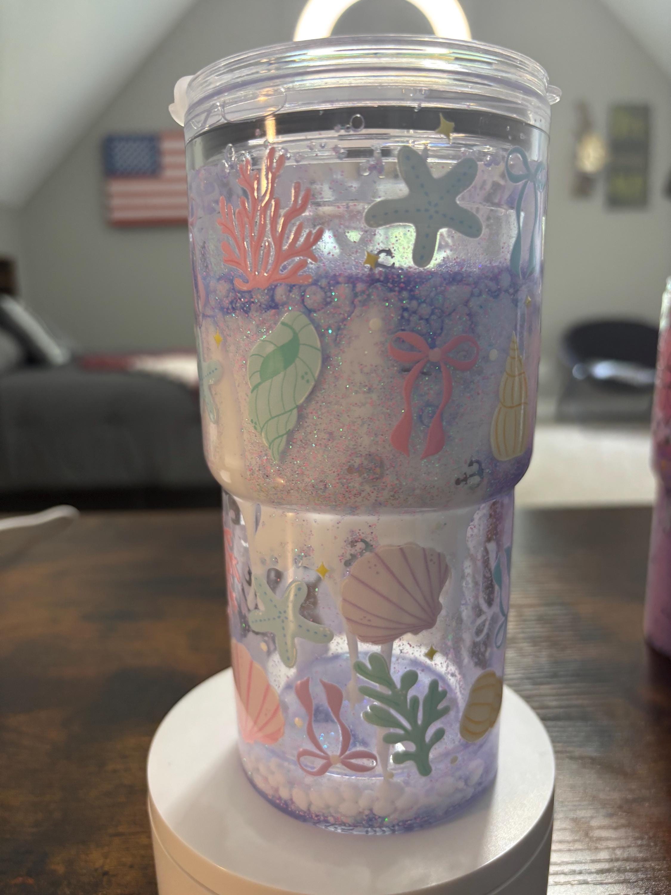 Seashells Snow Globe Tumbler | 20oz Beveled Handmade Coastal Beach Cup | Summer Gift
