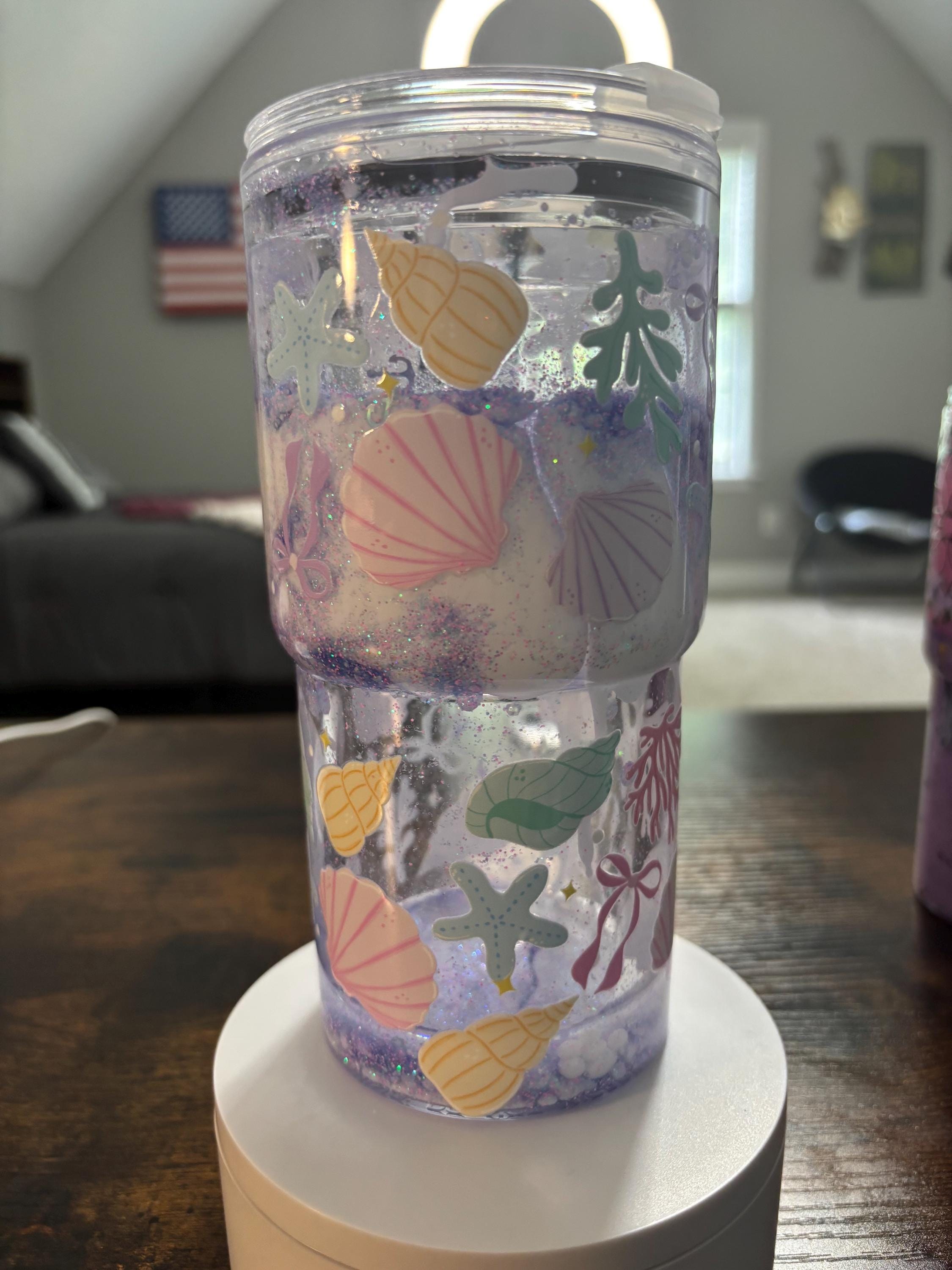 Seashells Snow Globe Tumbler | 20oz Beveled Handmade Coastal Beach Cup | Summer Gift