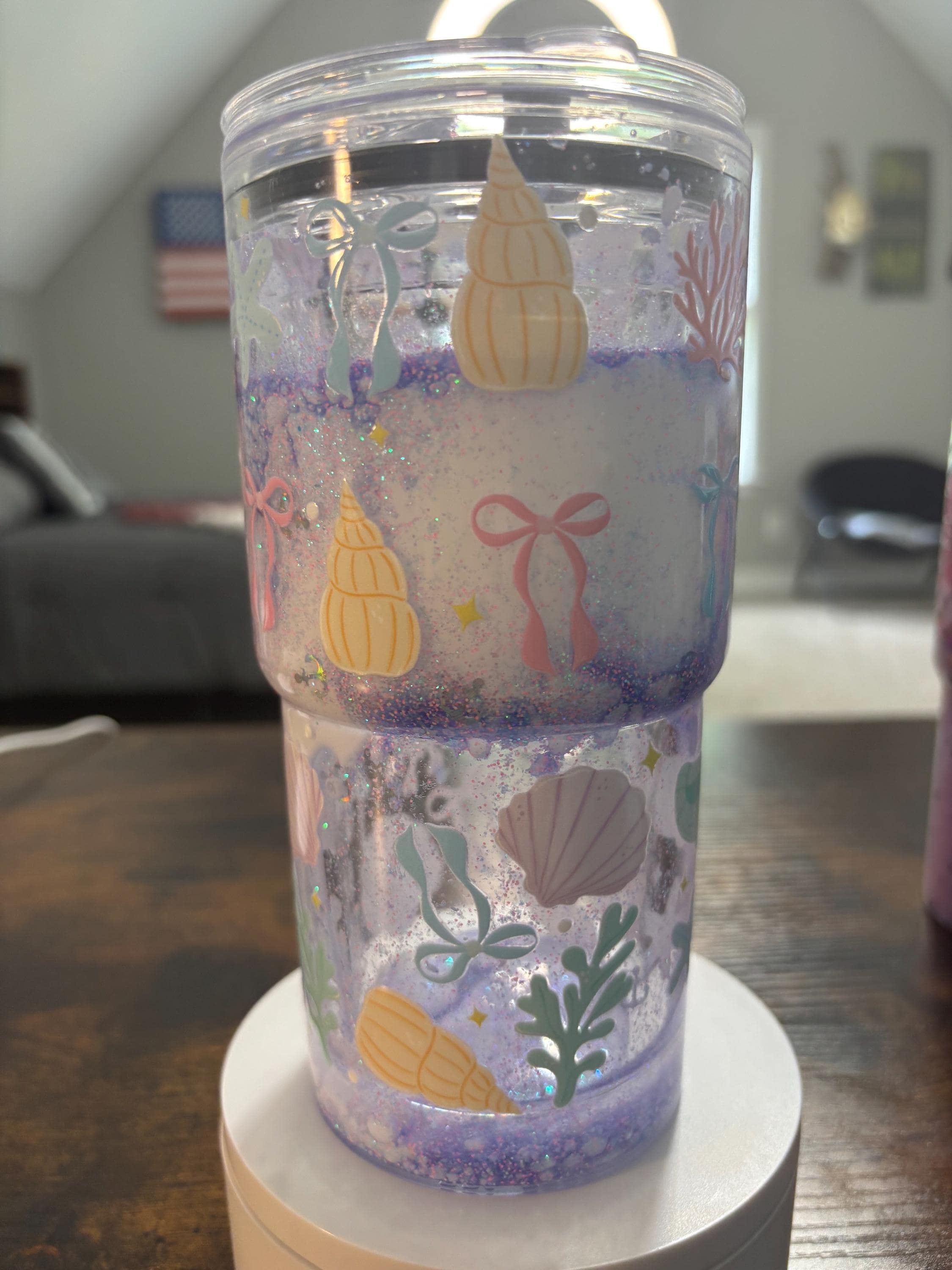 Seashells Snow Globe Tumbler | 20oz Beveled Handmade Coastal Beach Cup | Summer Gift