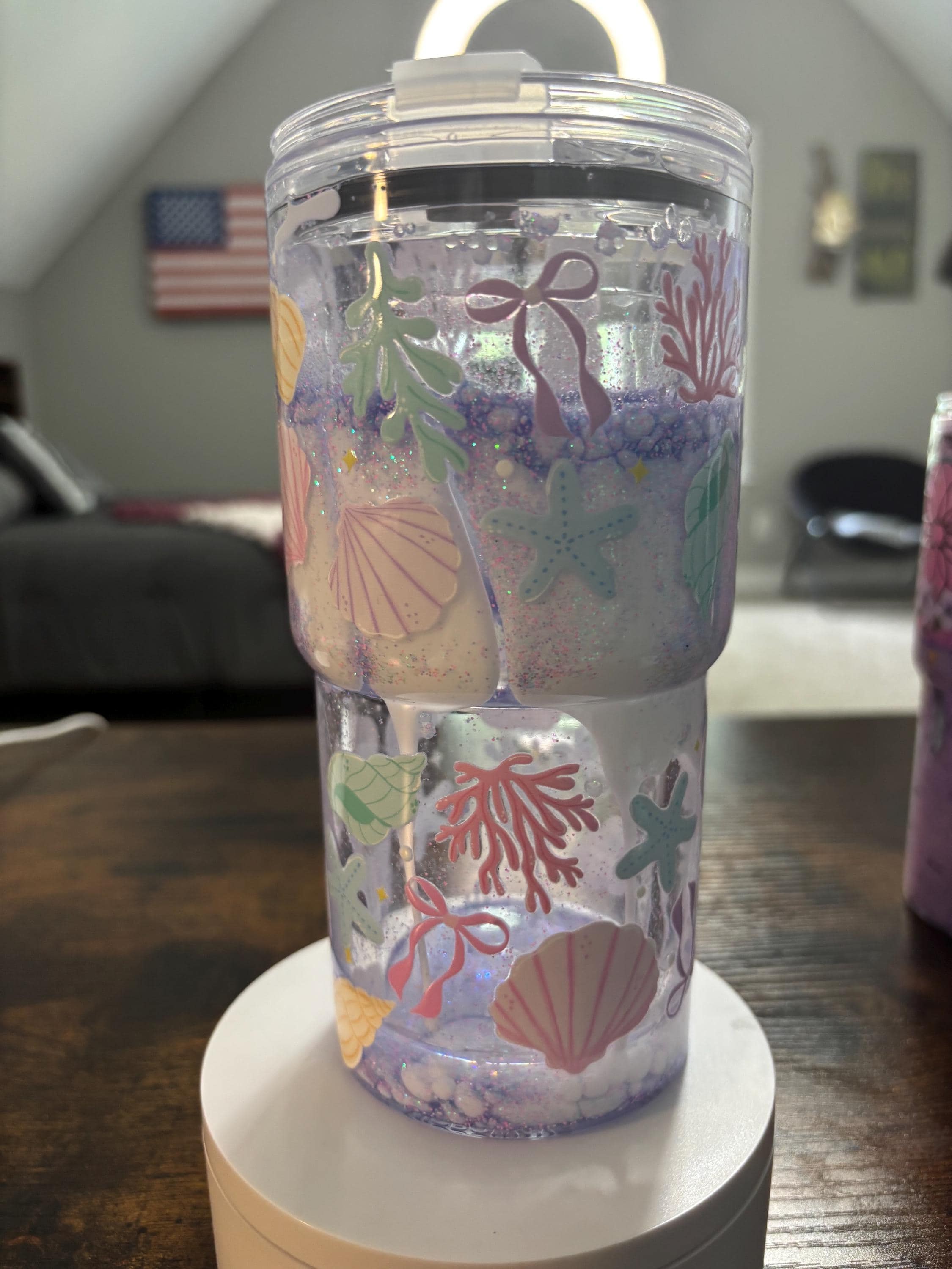 Seashells Snow Globe Tumbler | 20oz Beveled Handmade Coastal Beach Cup | Summer Gift