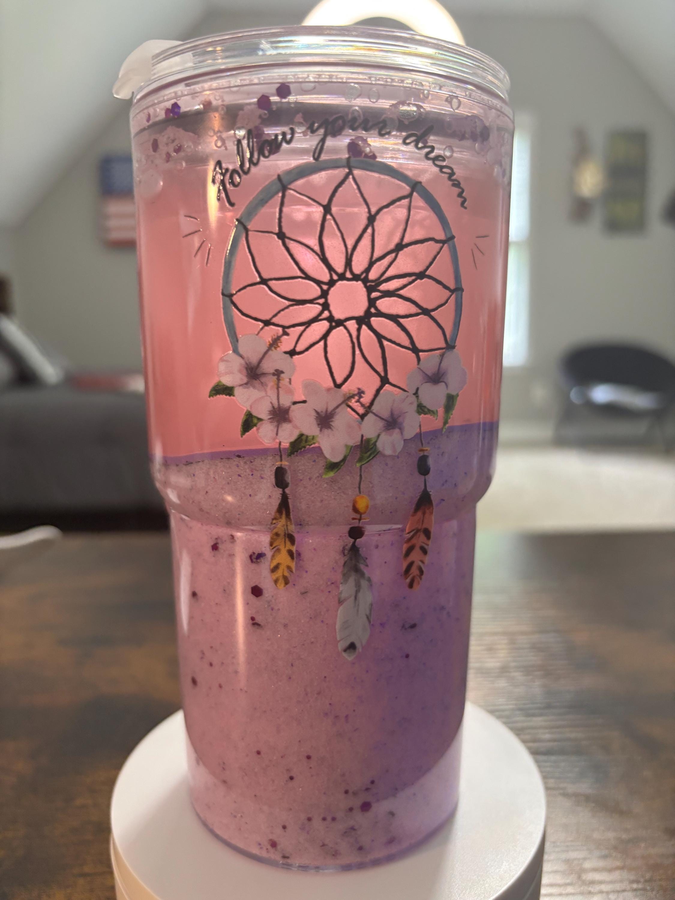 Follow Your Dreams Beveled Snow Globe Tumbler | 20oz Handmade Boho Inspirational Cup