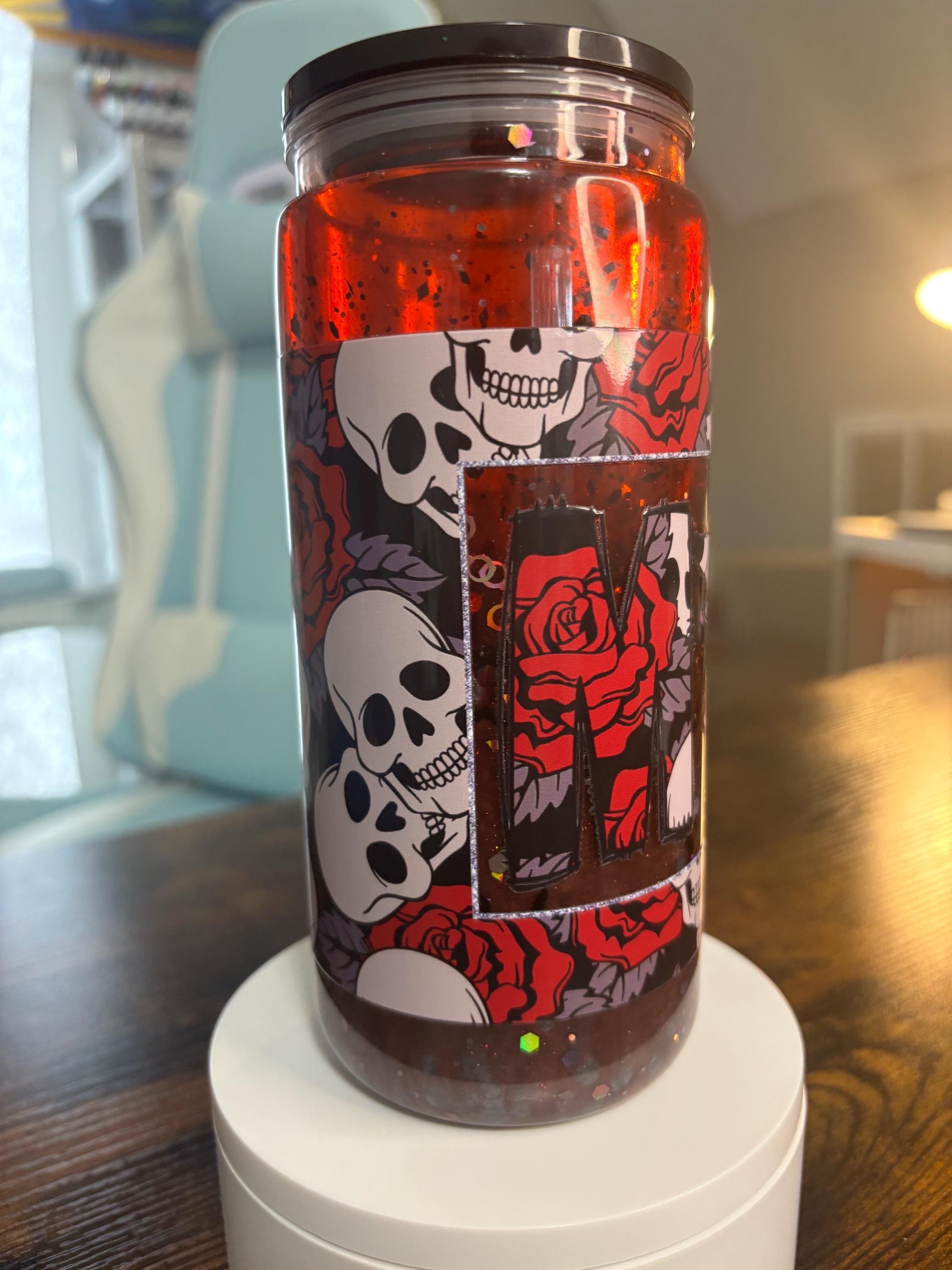Skull Mom Snow Globe Tumbler | 20oz Goth Shaker Cup