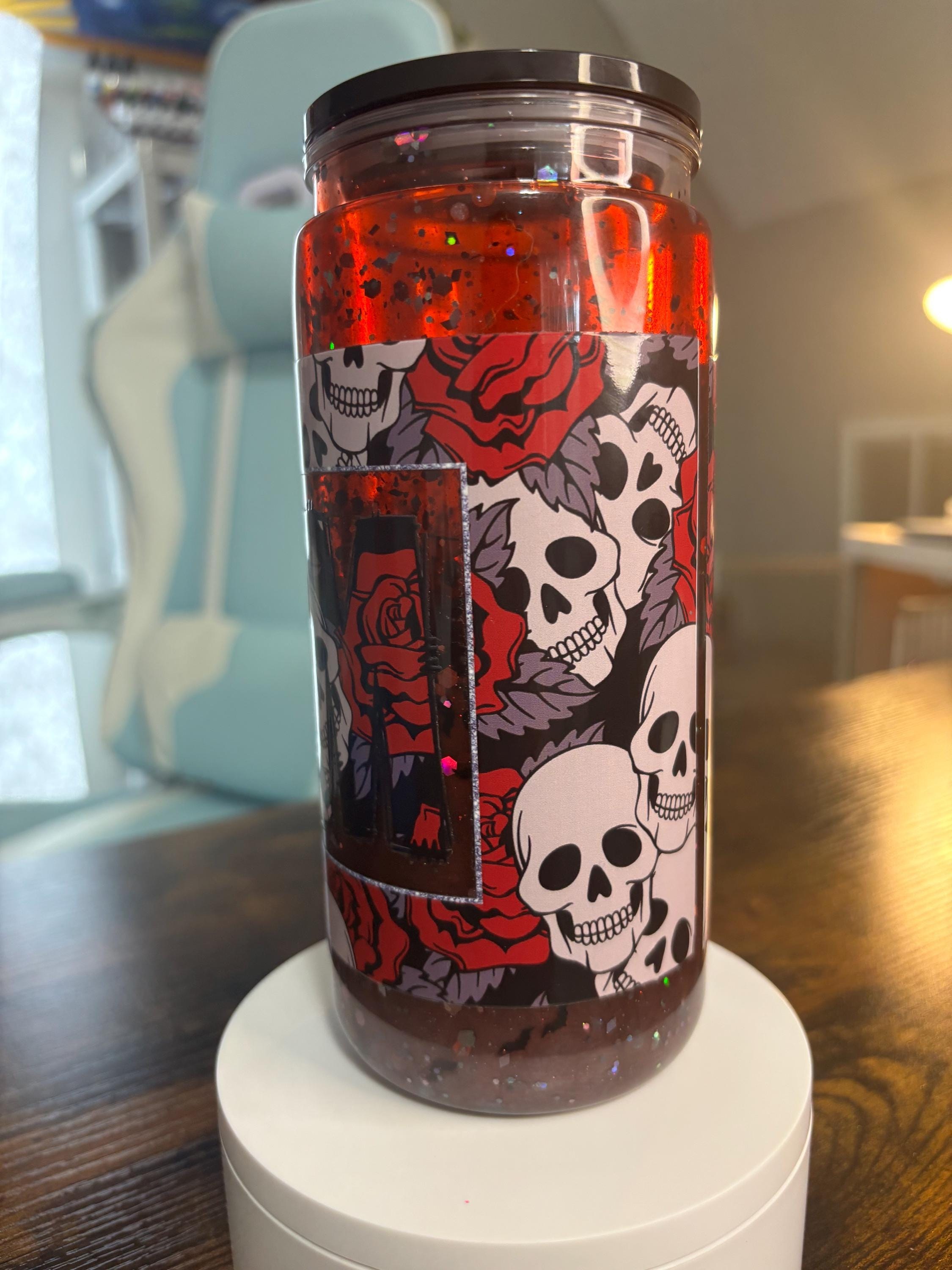 Skull Mom Snow Globe Tumbler | 20oz Goth Shaker Cup