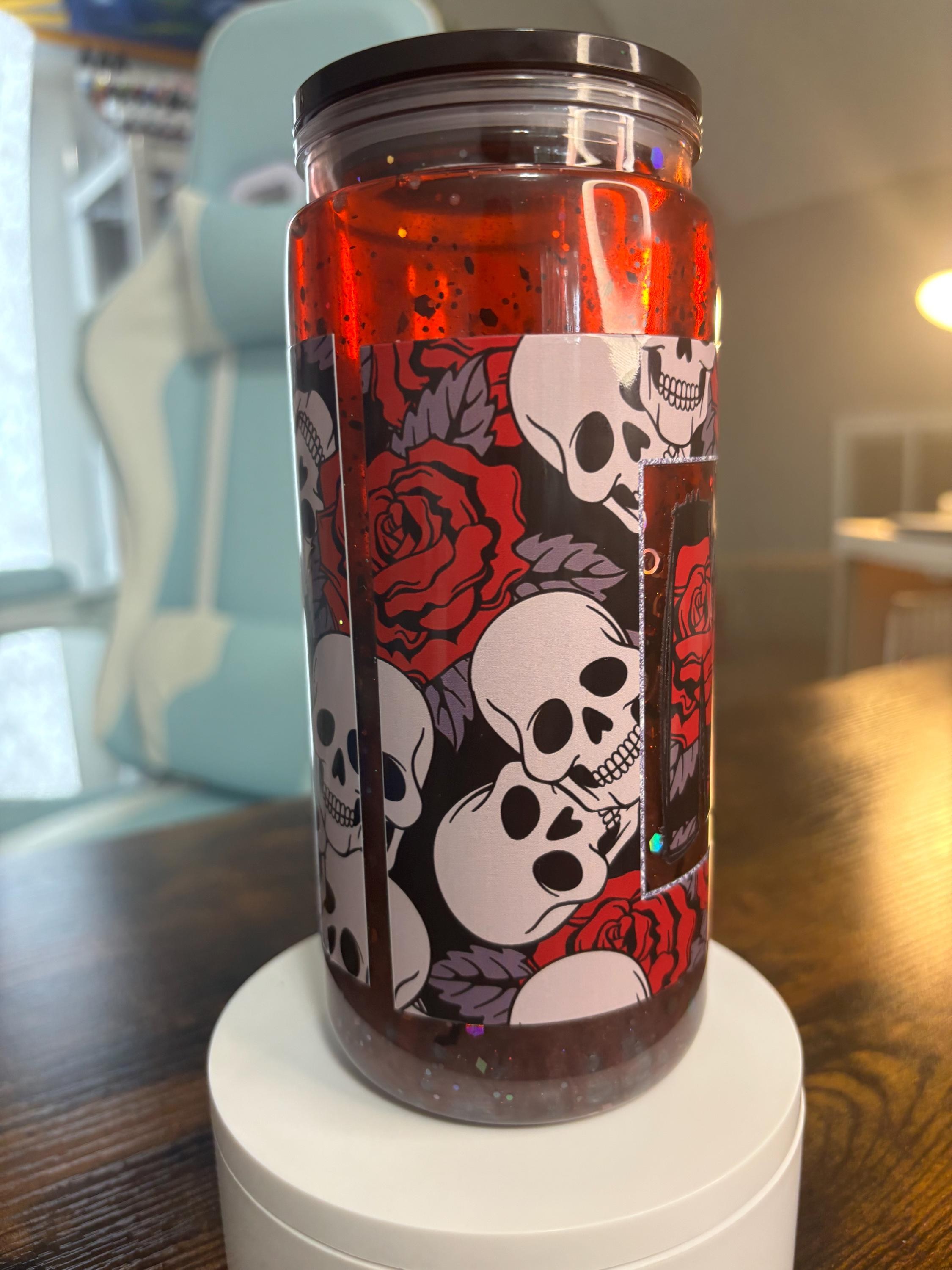 Skull Mom Snow Globe Tumbler | 20oz Goth Shaker Cup