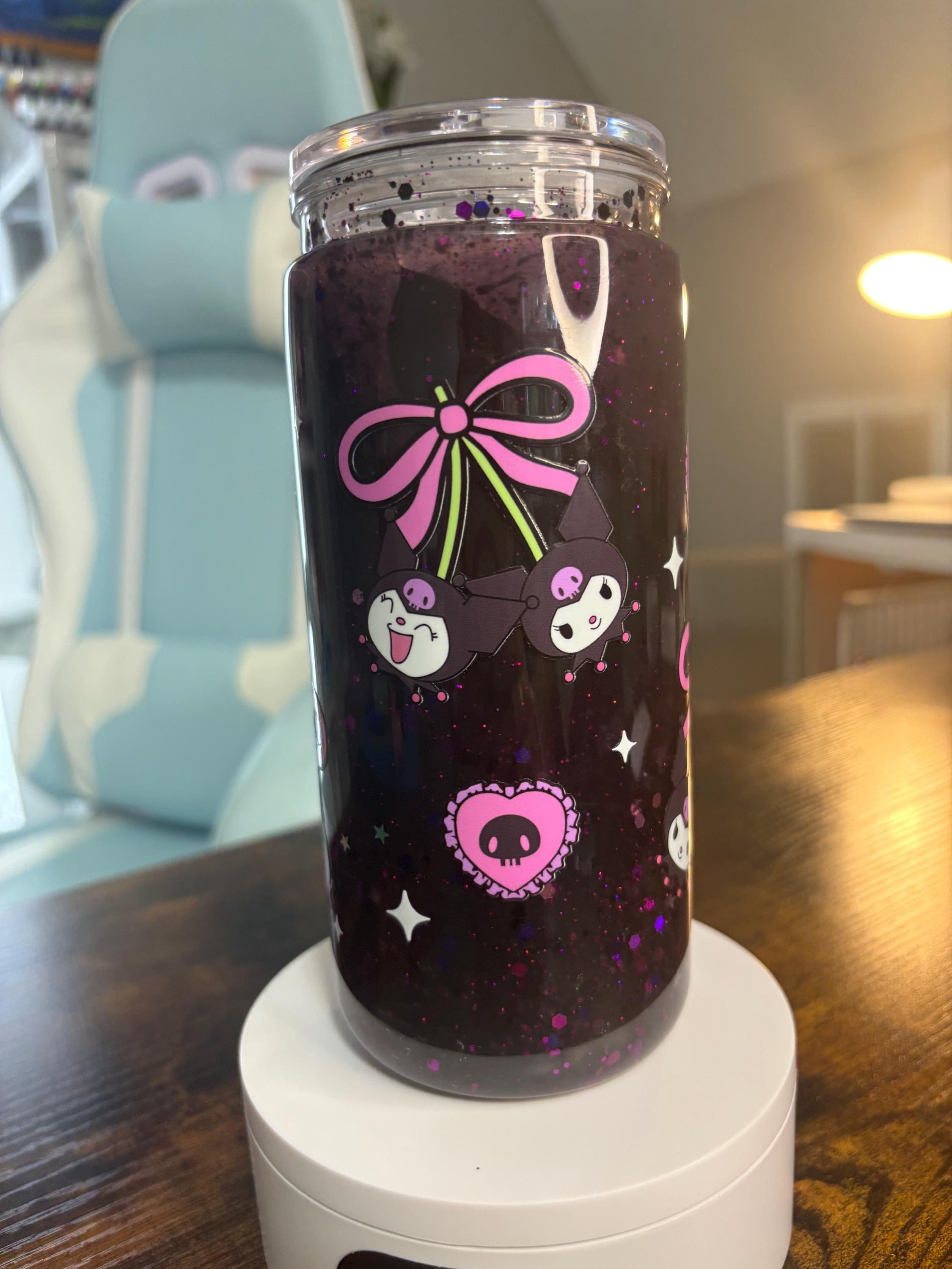 Kuromi and Hello Kitty Snow Globe Tumbler | 20oz Handmade Kawaii Fan Cup | Cute Gift