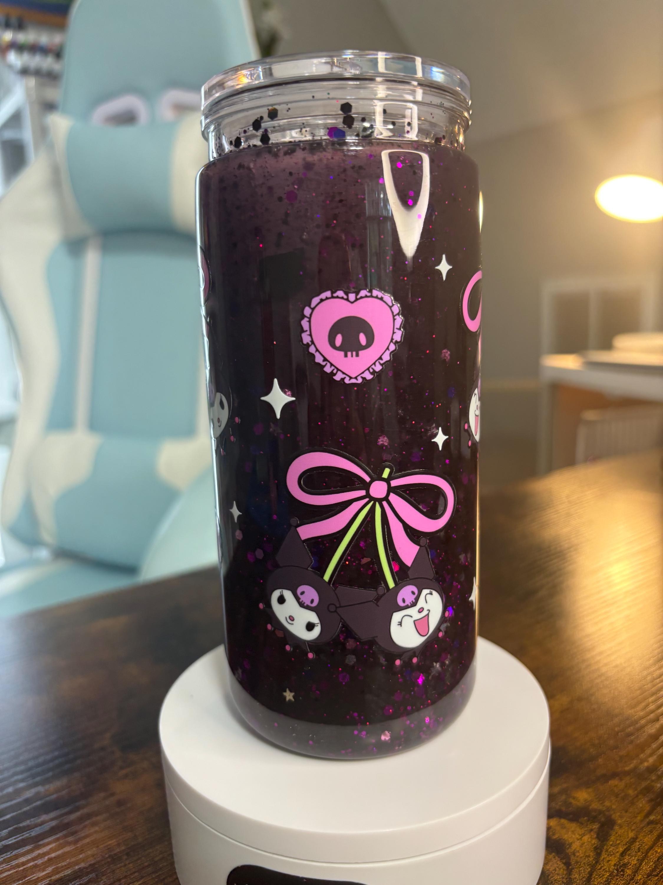 Kuromi and Hello Kitty Snow Globe Tumbler | 20oz Handmade Kawaii Fan Cup | Cute Gift