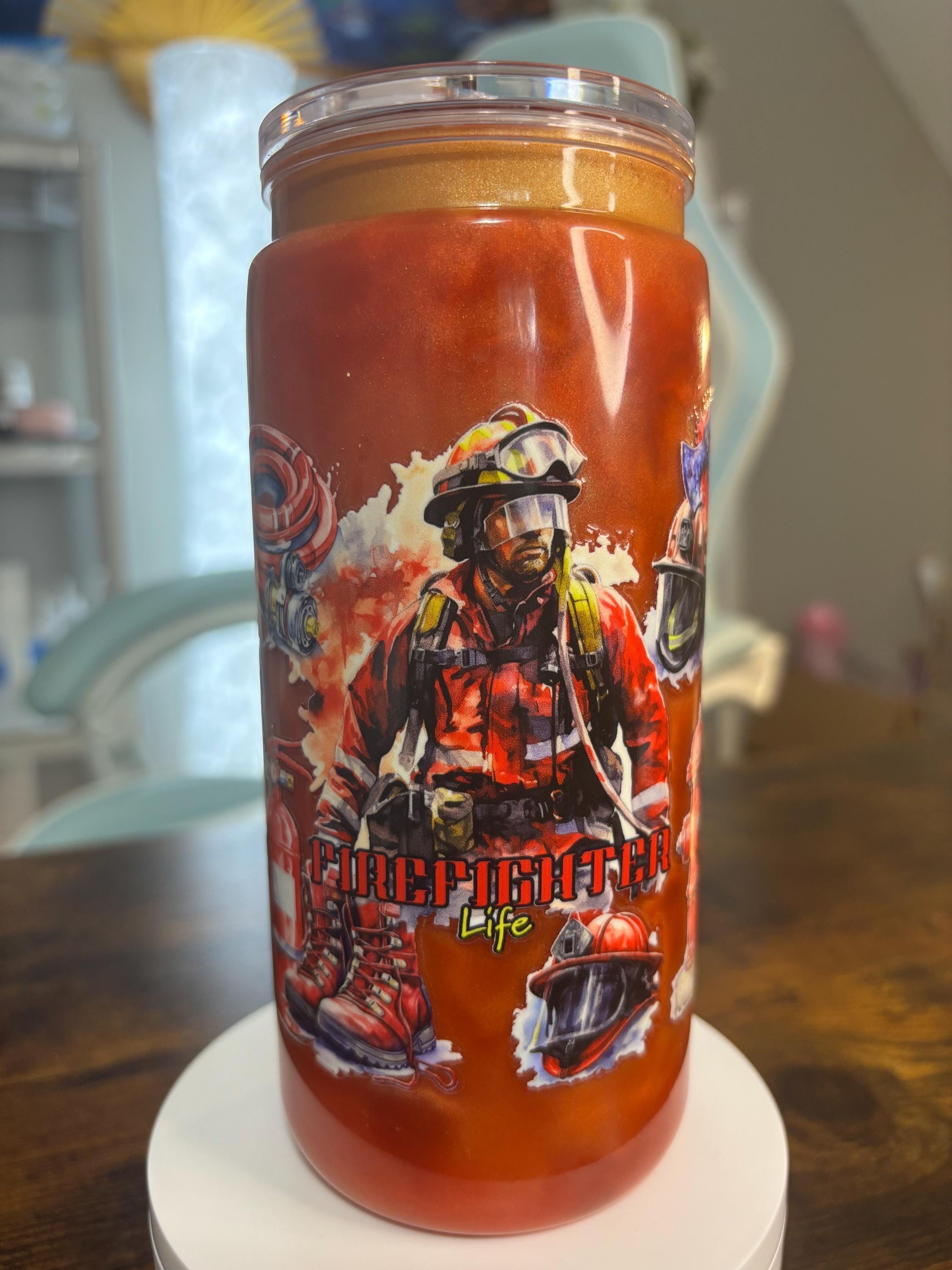 Firefighter Life Snow Globe Tumbler | 20oz Handmade Fire Fighter Wife Gift Cup