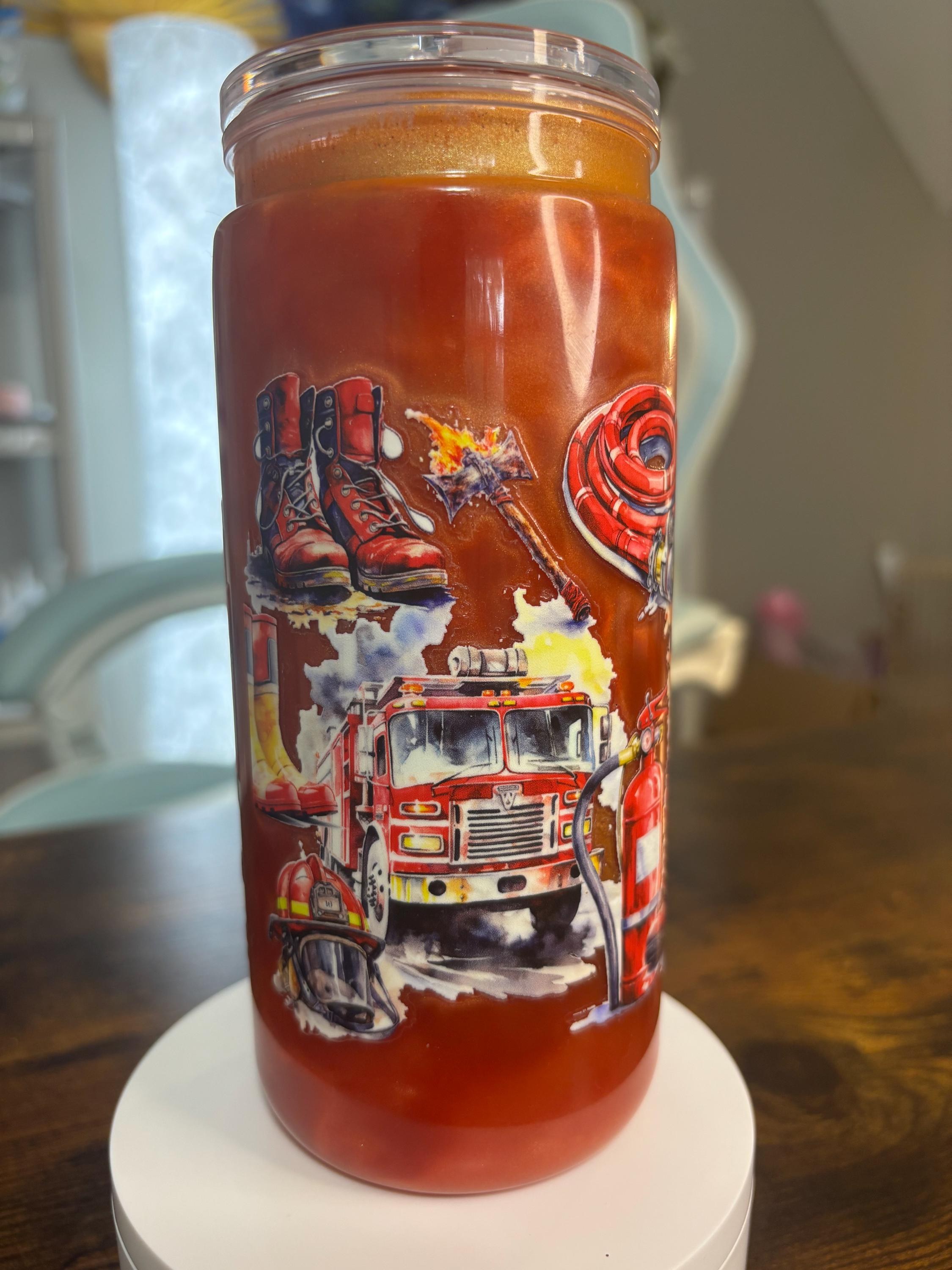 Firefighter Life Snow Globe Tumbler | 20oz Handmade Fire Fighter Wife Gift Cup