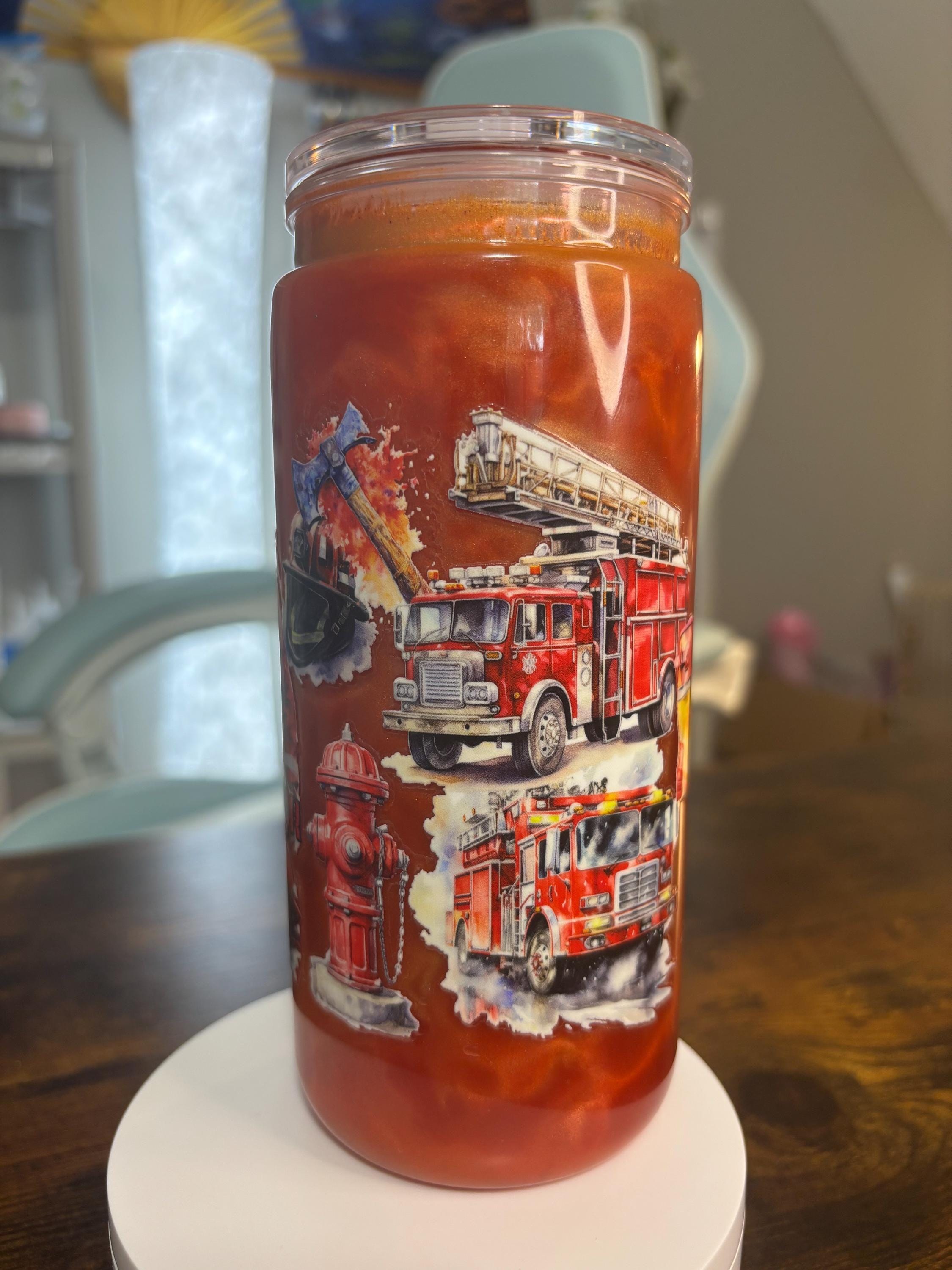 Firefighter Life Snow Globe Tumbler | 20oz Handmade Fire Fighter Wife Gift Cup