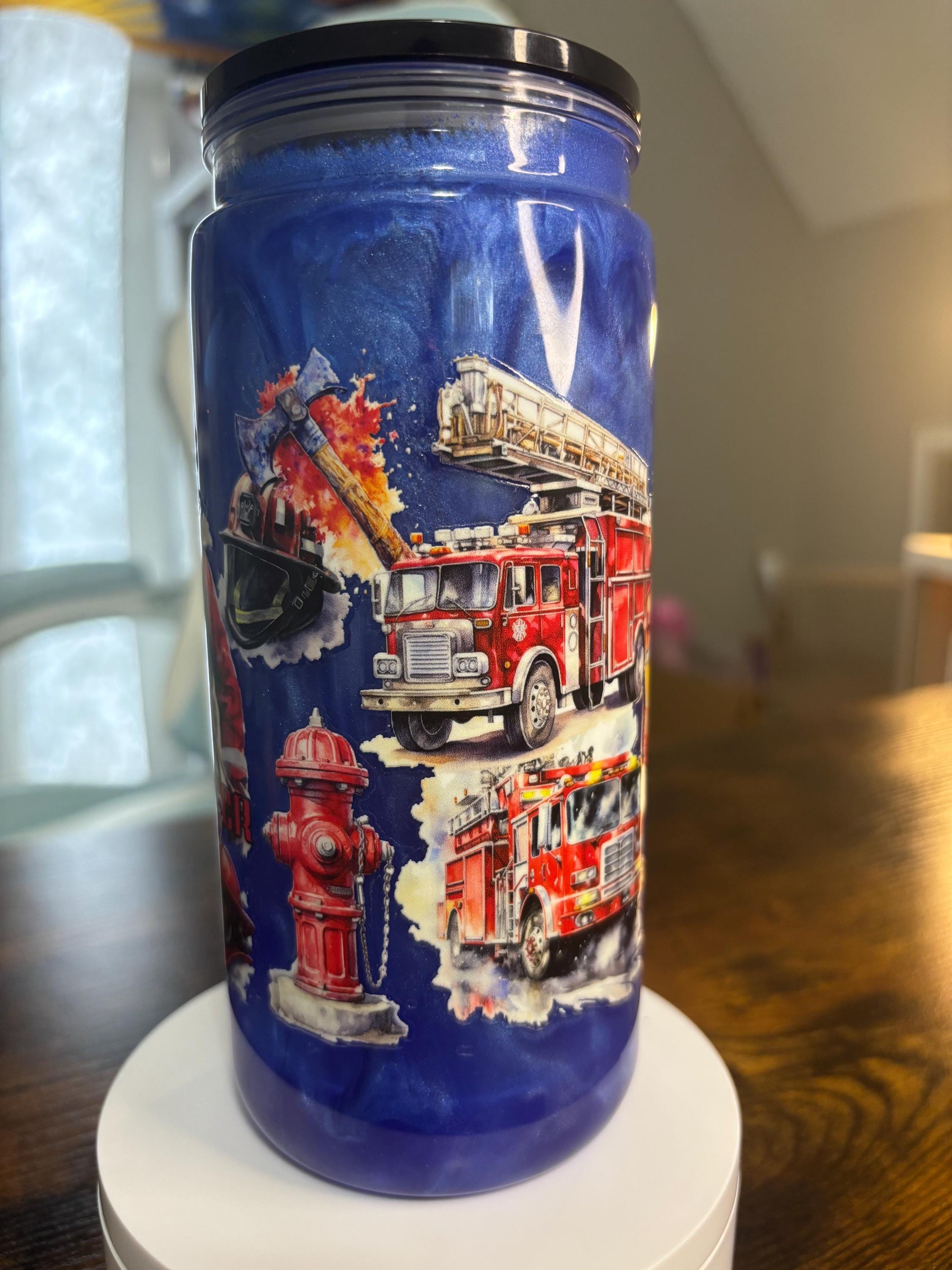 Firefighter Life Snow Globe Tumbler | 20oz Handmade First Responder Cup | Fire Wife Gift