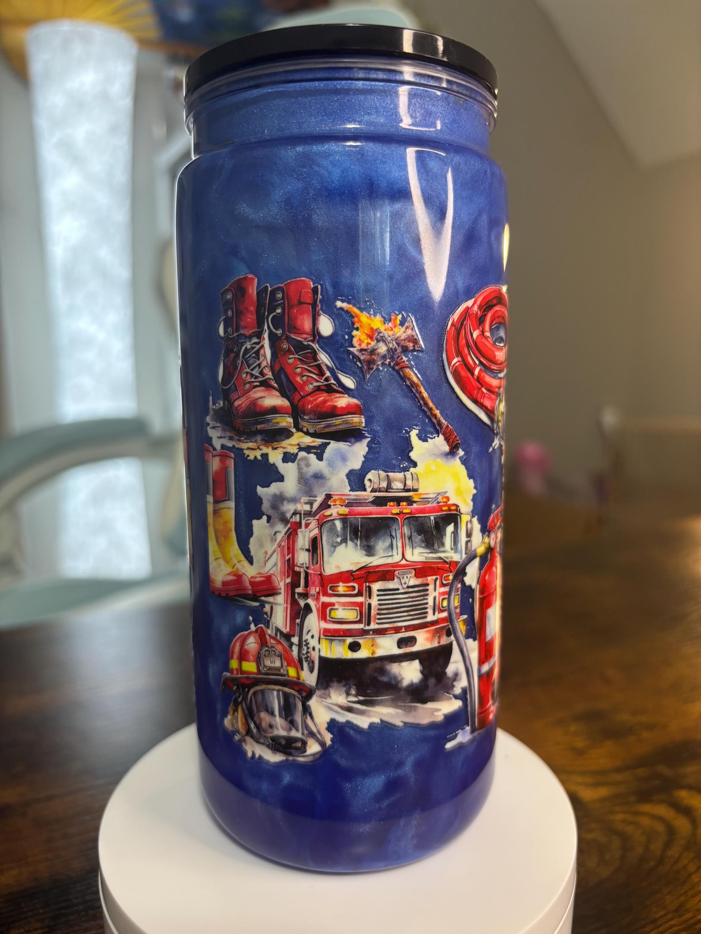 Firefighter Life Snow Globe Tumbler | 20oz Handmade First Responder Cup | Fire Wife Gift