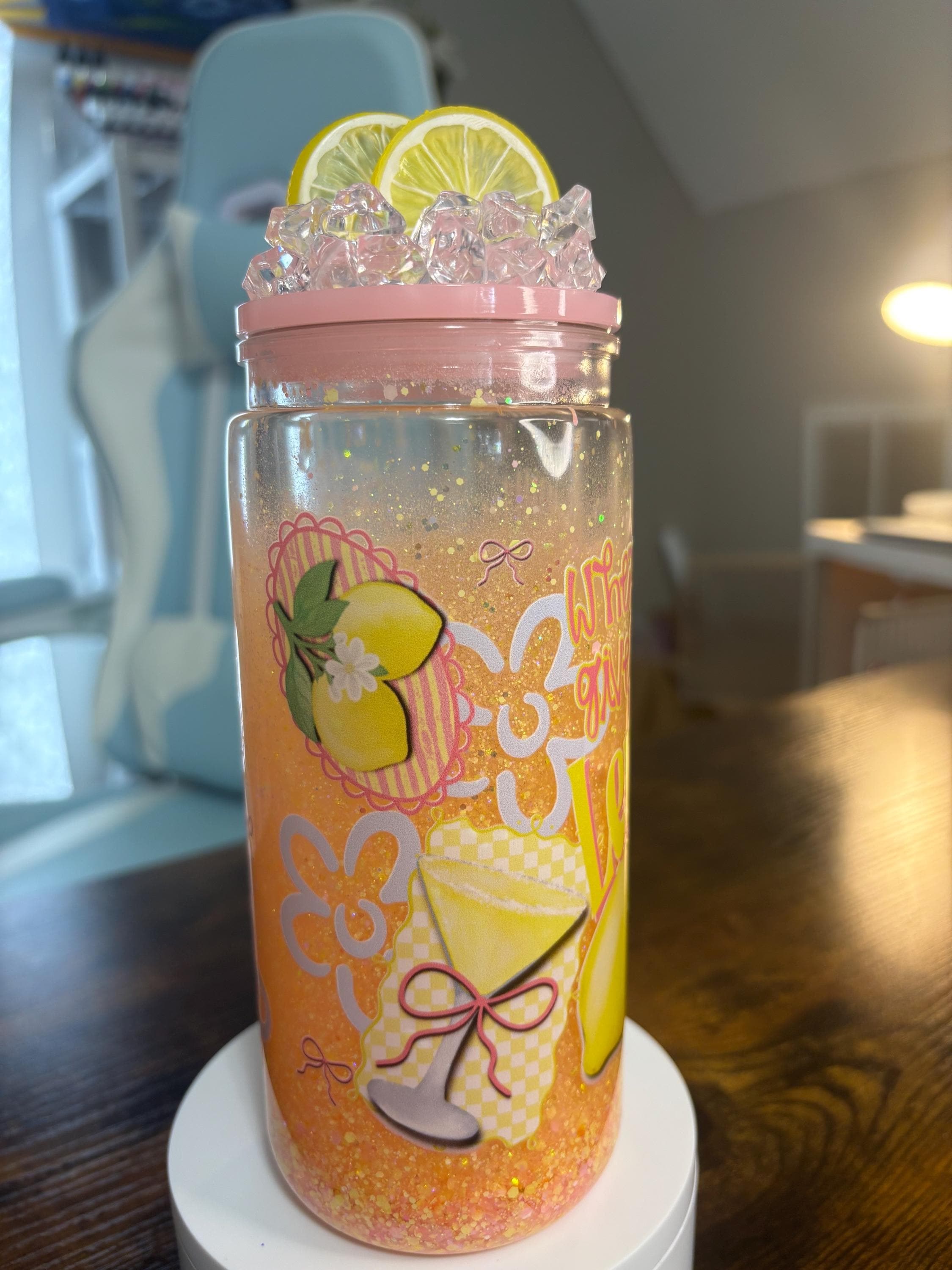 When Life Gives You Lemons Make a Martini Snow Globe Tumbler | 20oz Handmade Cocktail Cup