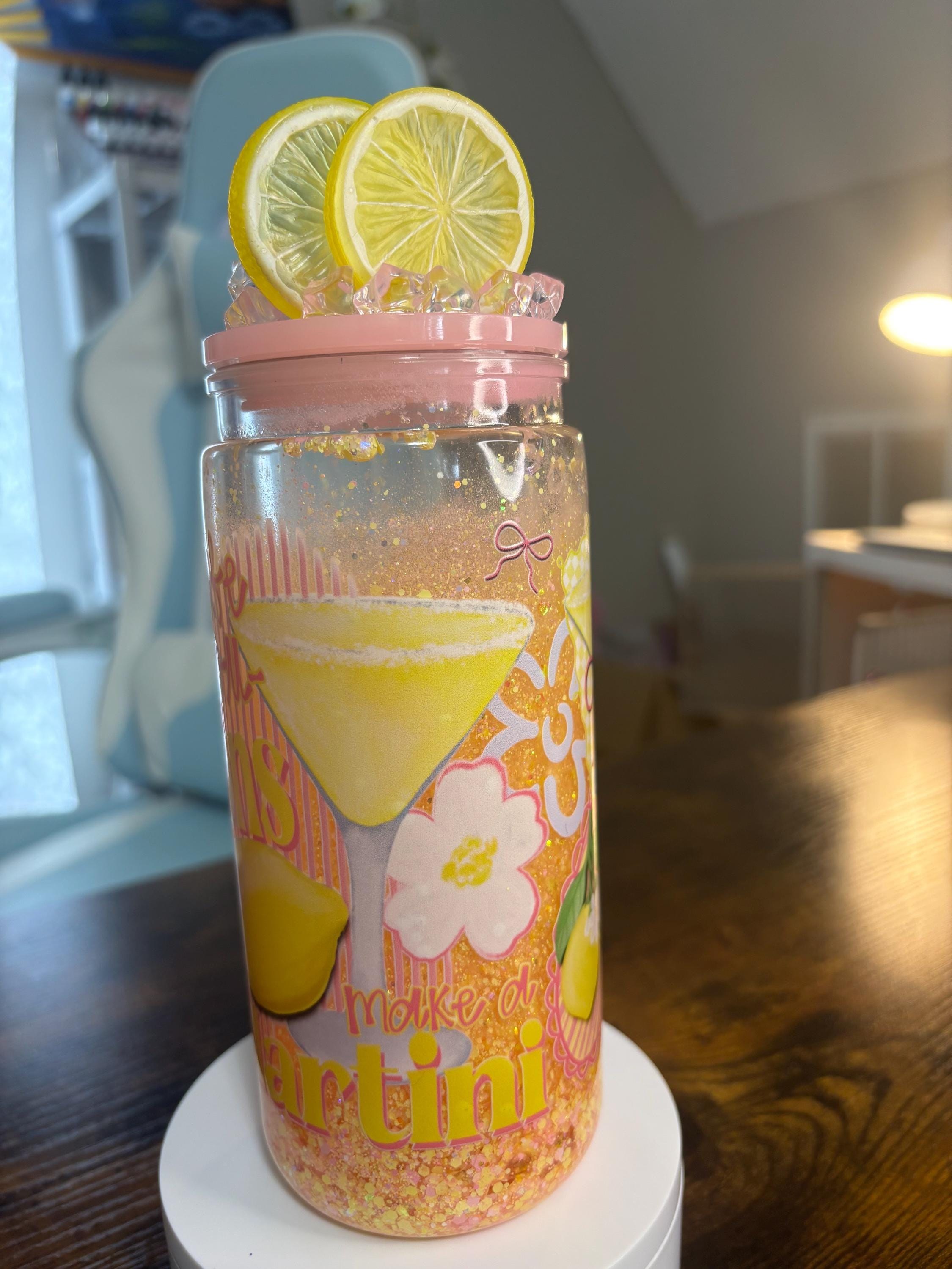When Life Gives You Lemons Make a Martini Snow Globe Tumbler | 20oz Handmade Cocktail Cup