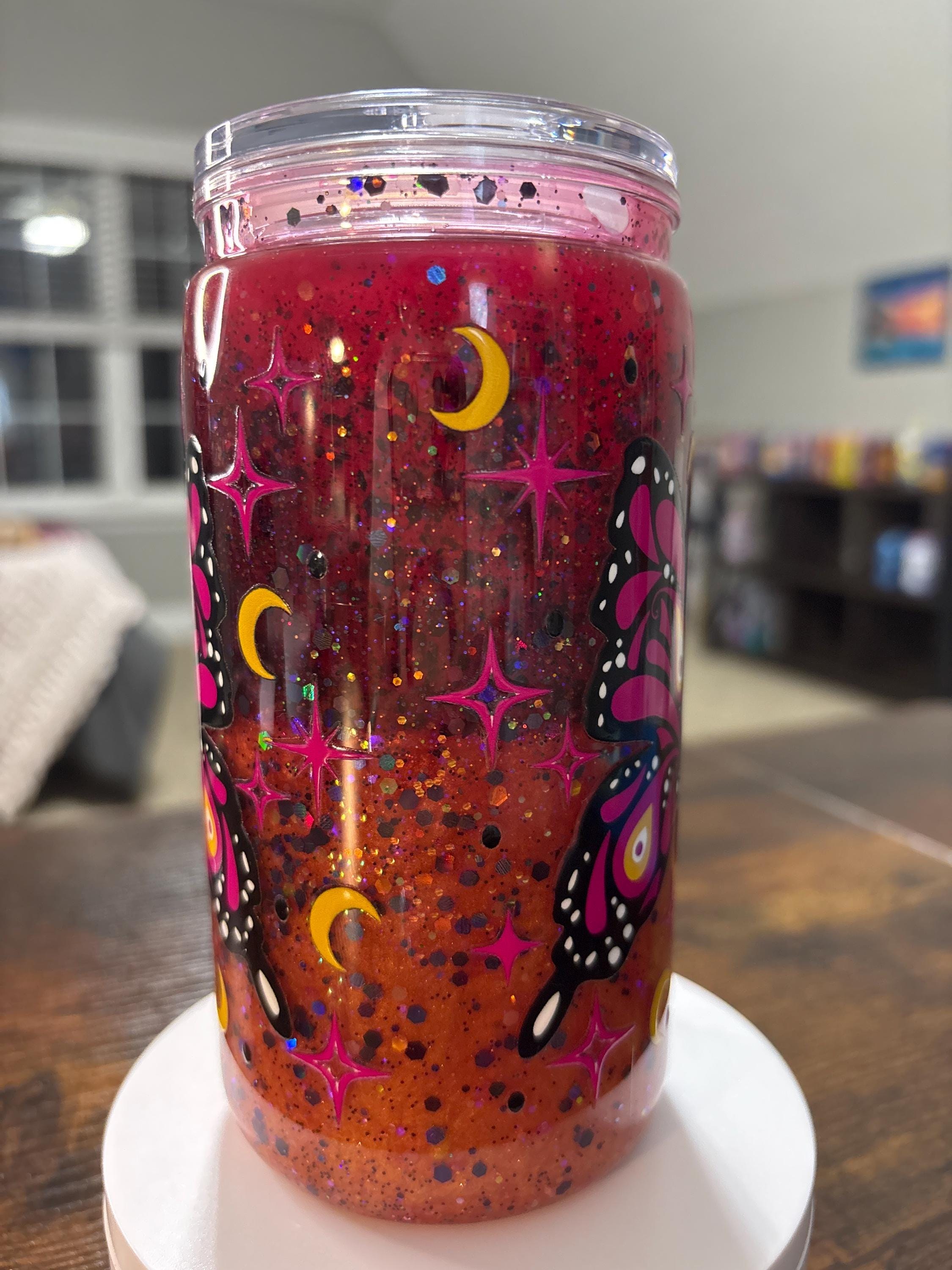 Evil Eye Butterfly Snow Globe Tumbler | Handmade Boho Spiritual Cup | Protection Gift