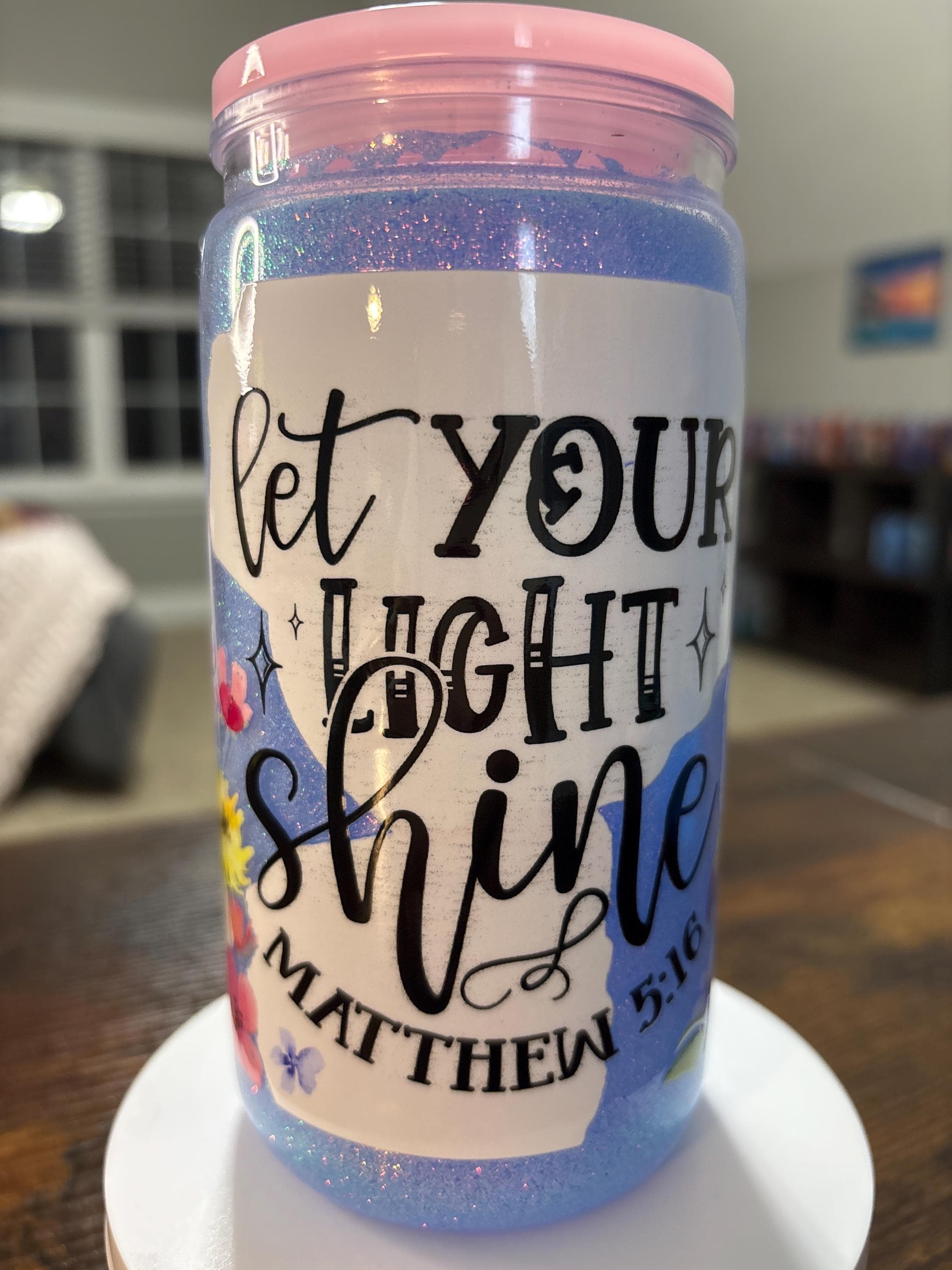 Let Your Light Shine Matthew 5:16 Snow Globe Tumbler | Handmade Bible Verse Cup