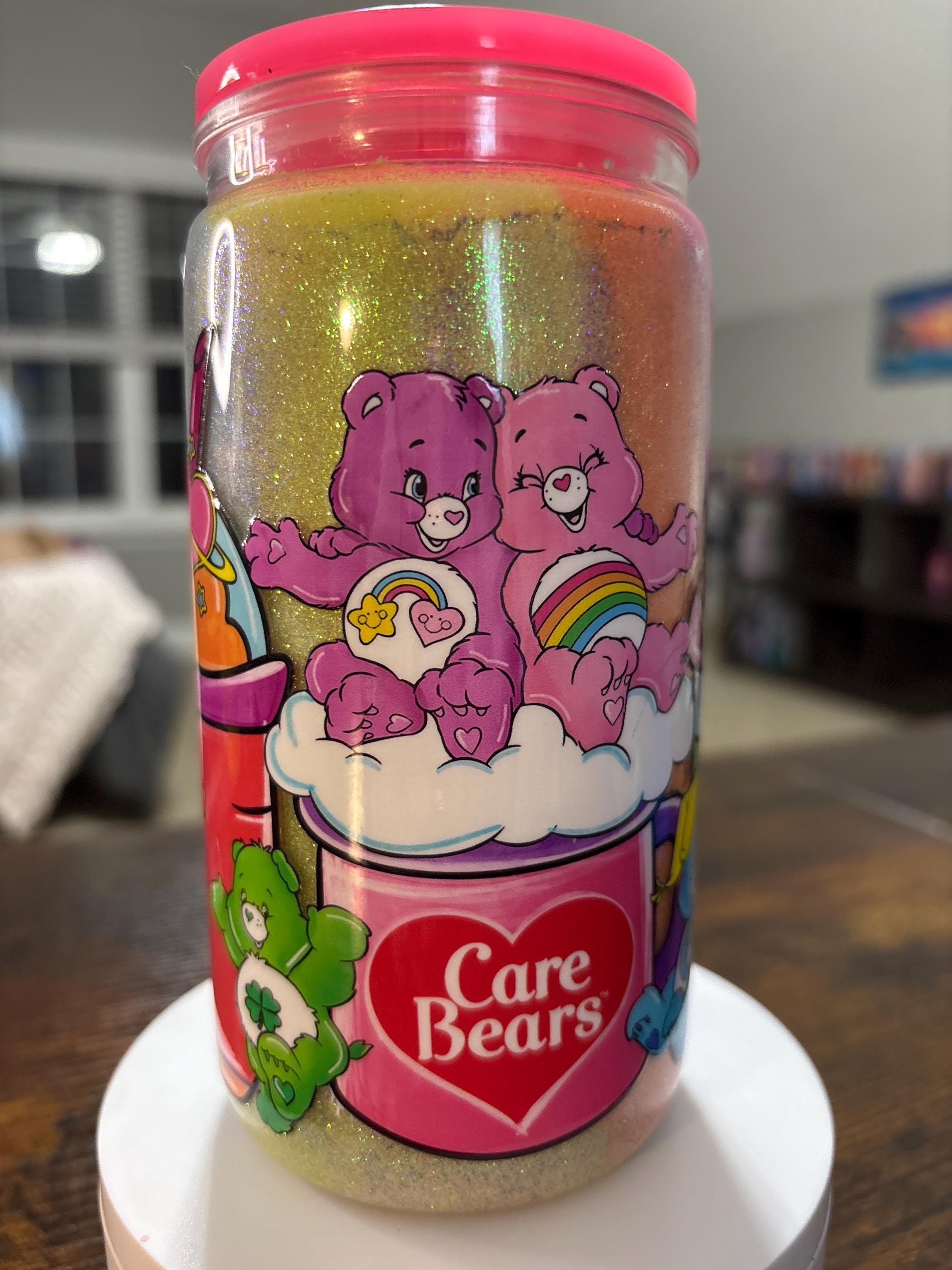 Handmade Care Bears Acrylic Snow Globe Tumbler | 16oz Glitter Cup