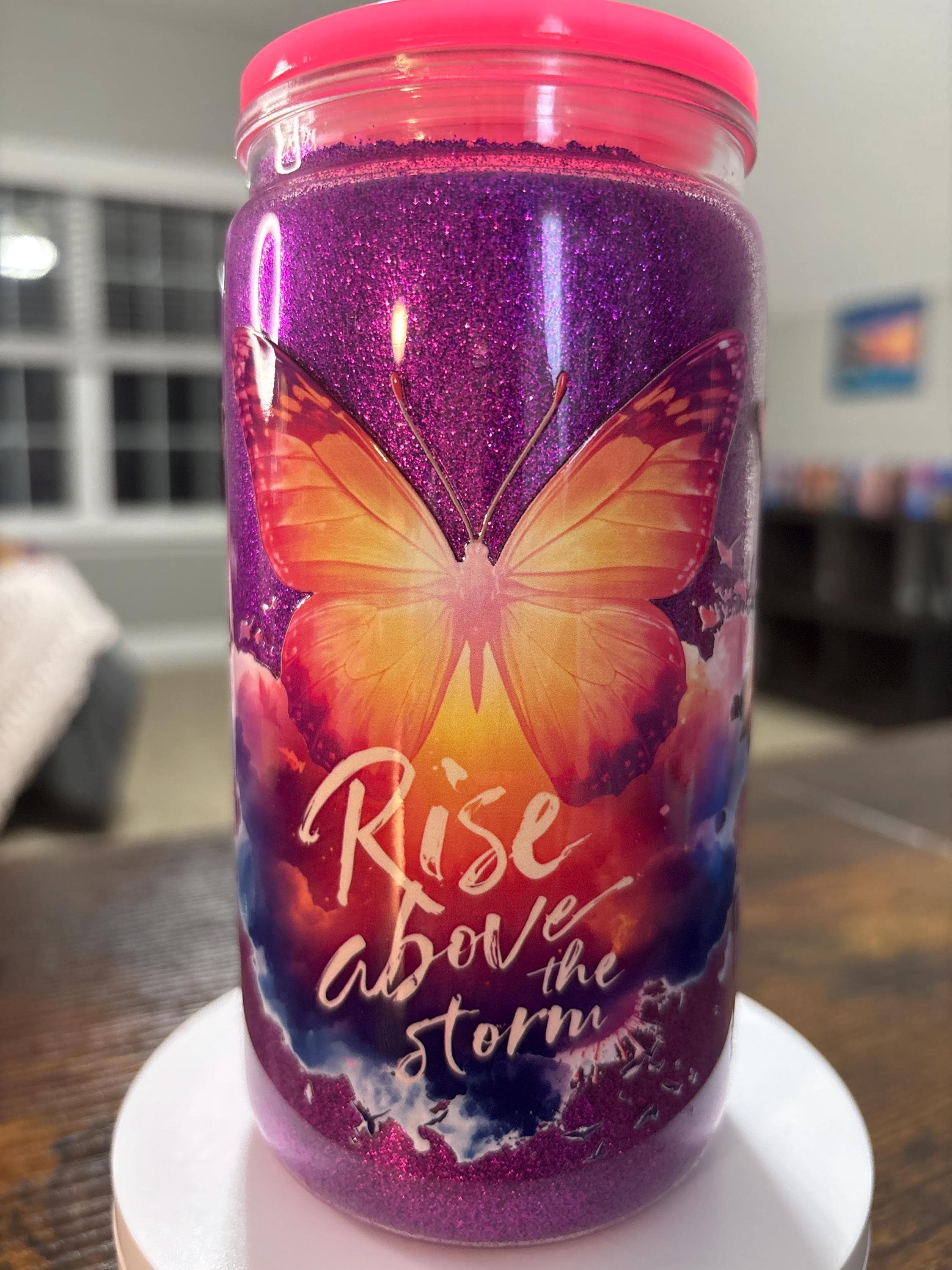 Rise Above the Storm Snow Globe Tumbler | Handmade Inspirational Faith Cup