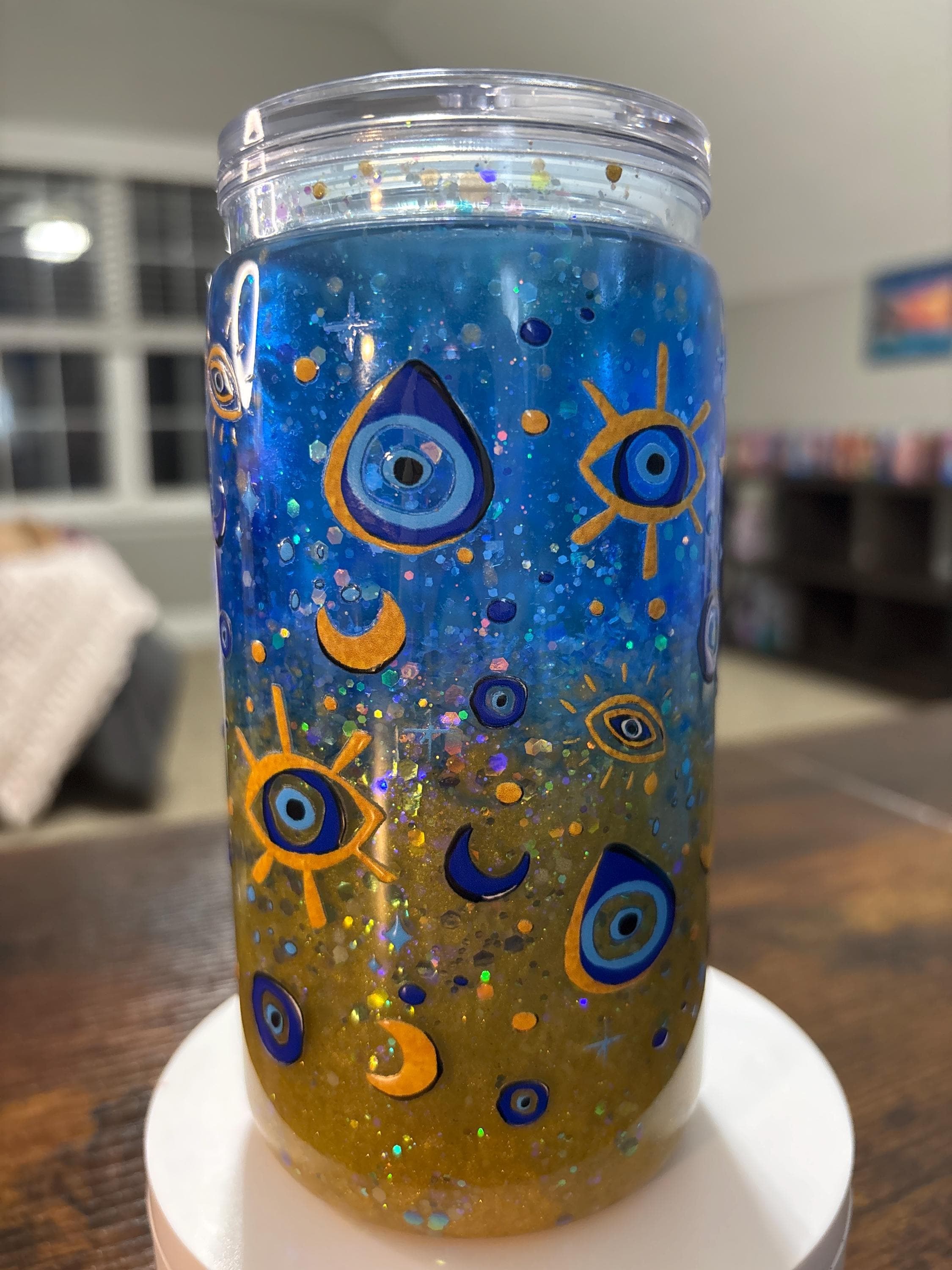 Evil Eye Snow Globe Tumbler | Handmade 16oz Acrylic Snowglobe Cup | Boho Protection Gift