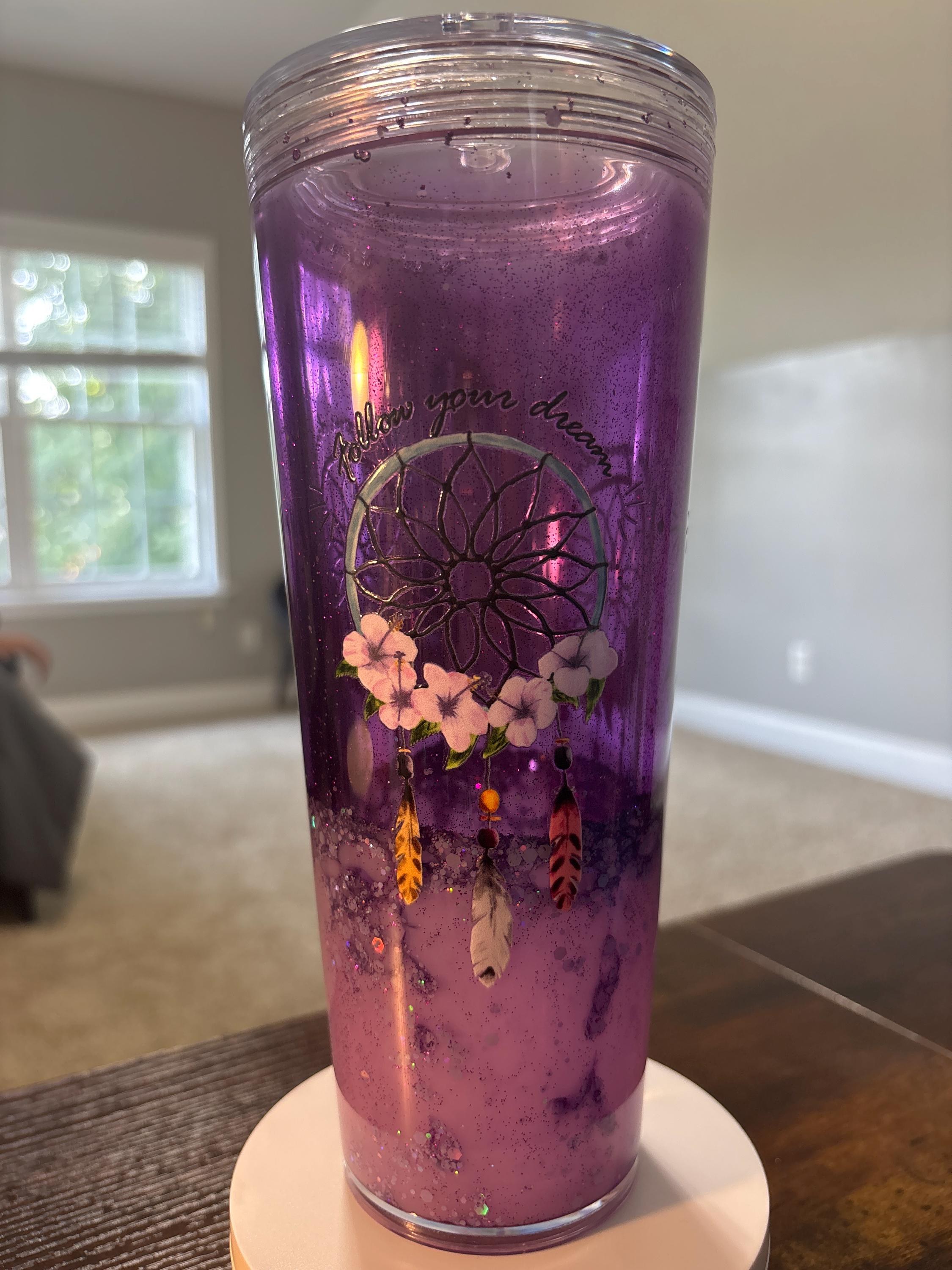 Follow Your Dreams 24oz Snow Globe Tumbler | Purple Lava Dreamcatcher Cup | Inspirational Gift