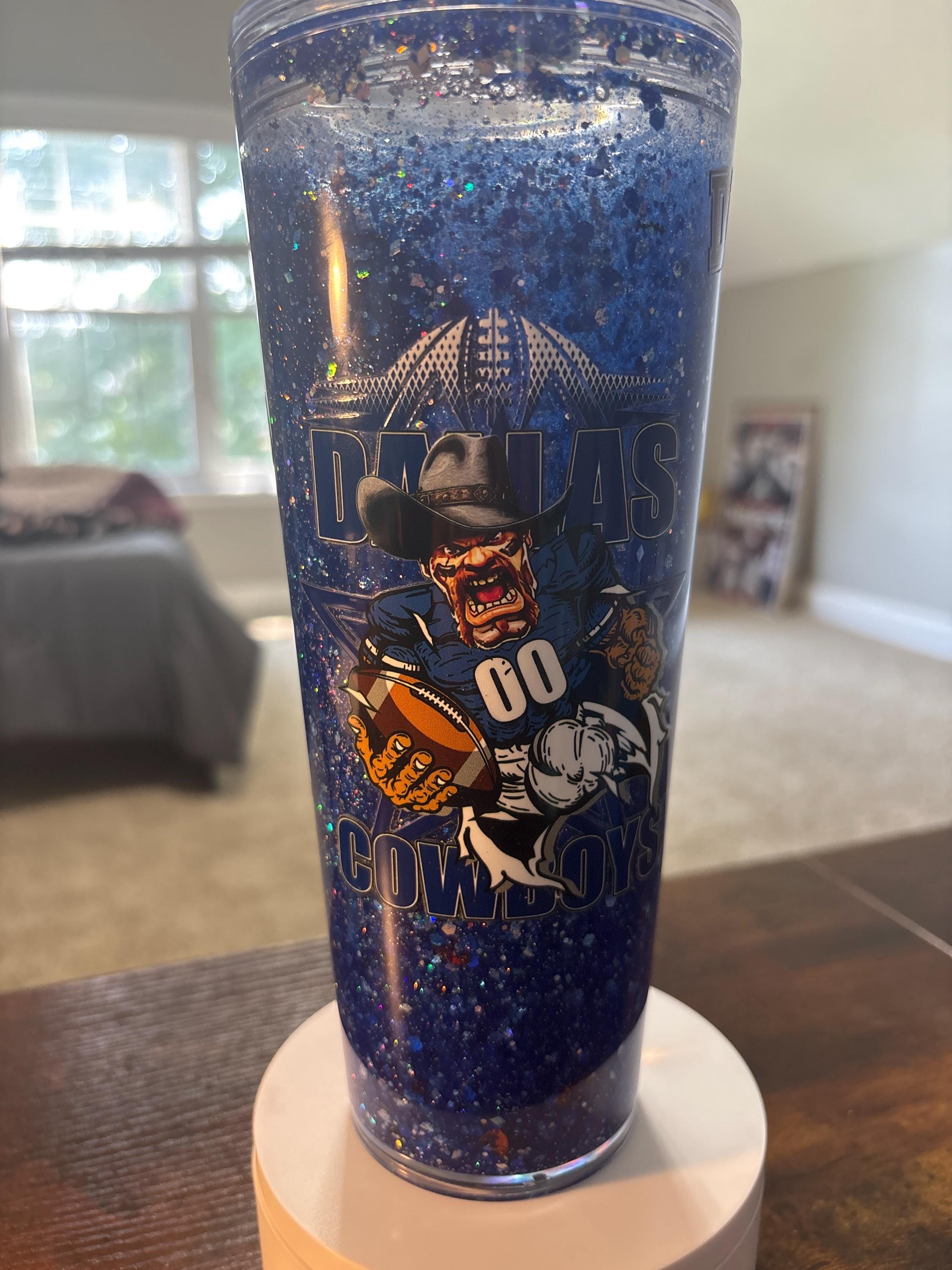 Dallas Cowboys Moonscape Snow Globe Tumbler | 20oz Handmade NFL Fan Cup | Football Gift