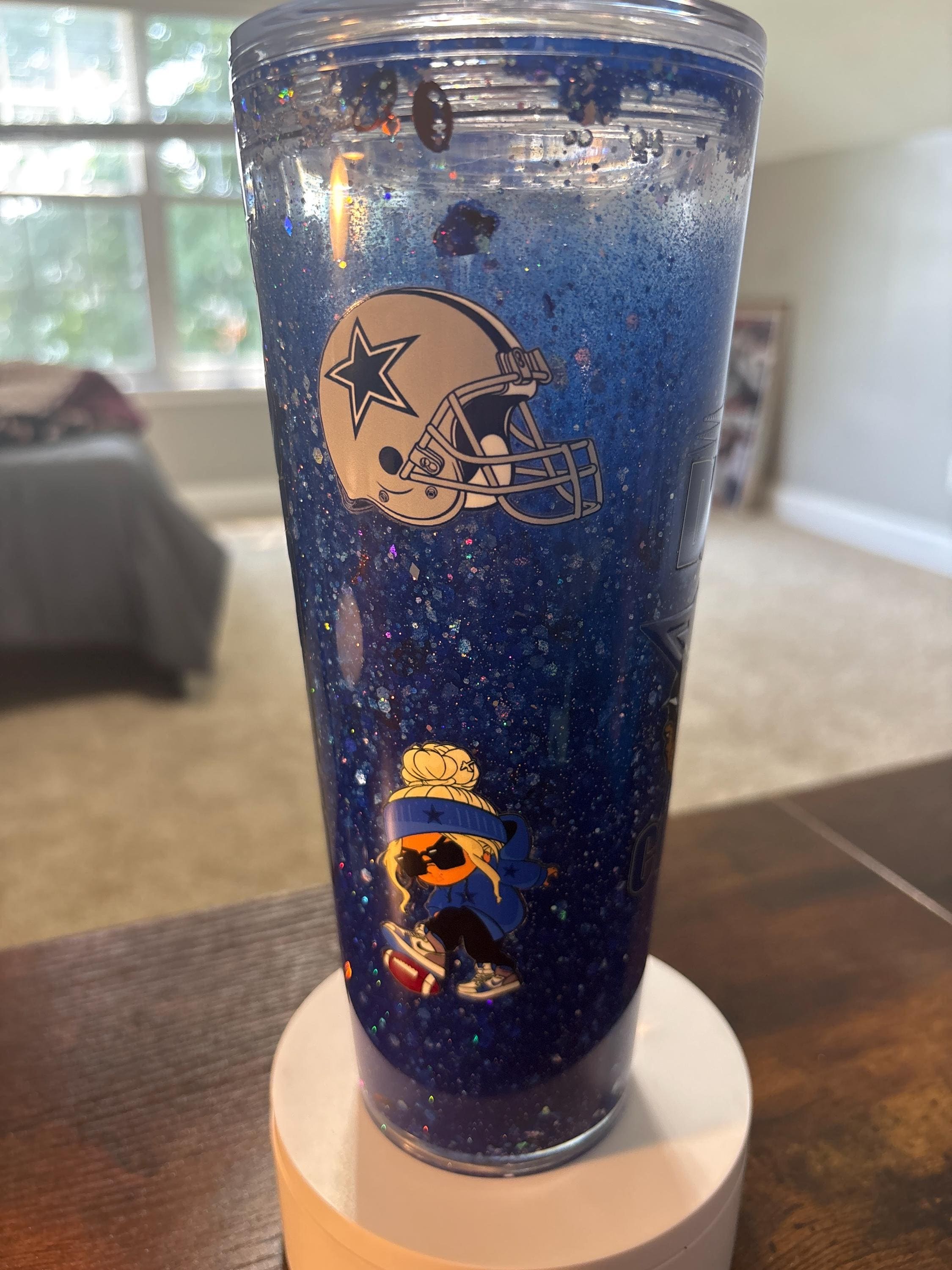 Dallas Cowboys Moonscape Snow Globe Tumbler | 20oz Handmade NFL Fan Cup | Football Gift