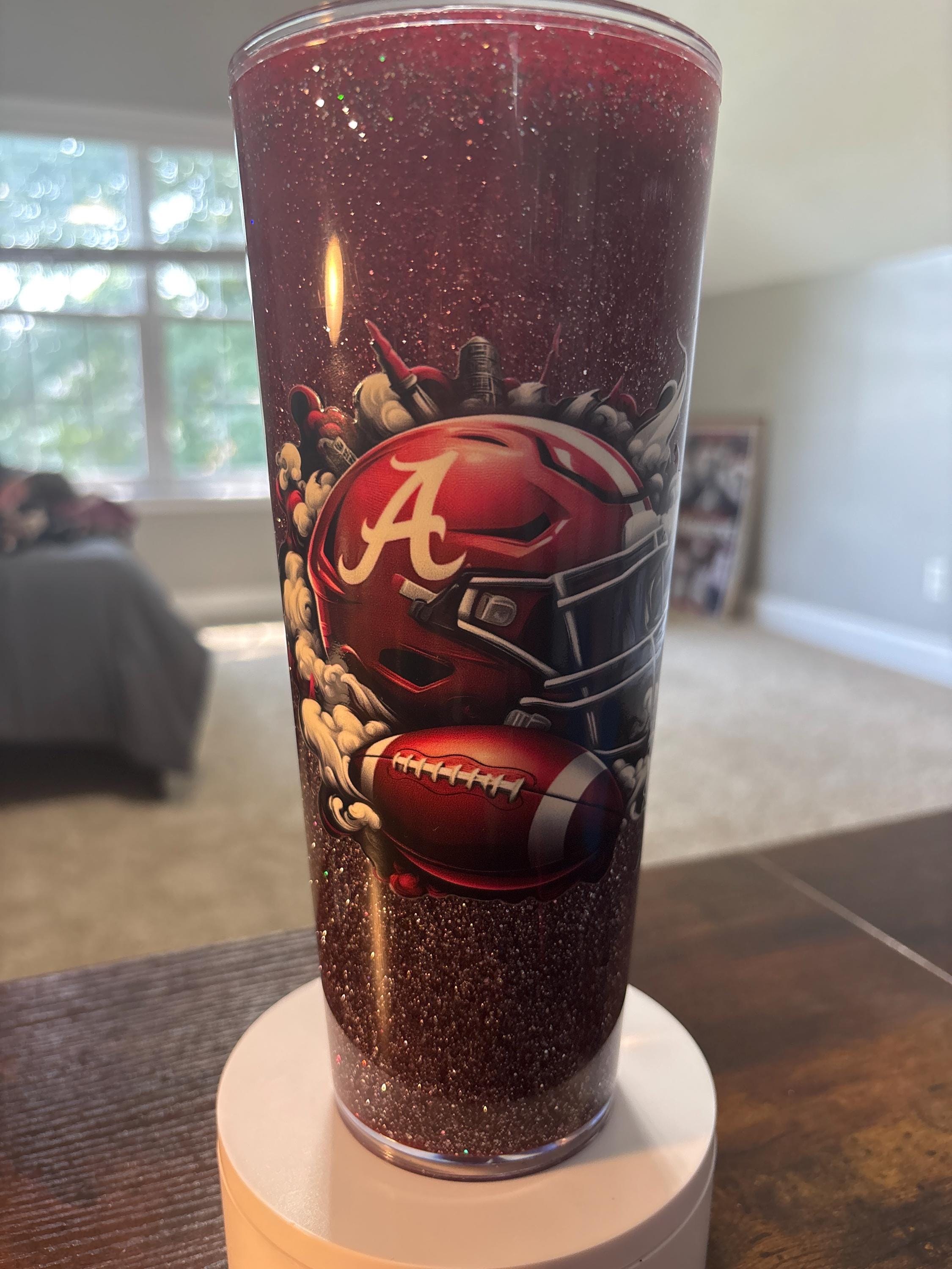 Alabama Crimson Tide Moonscape Snow Globe Tumbler | Handmade 24oz Snowglobe Cup | Game Day Gift
