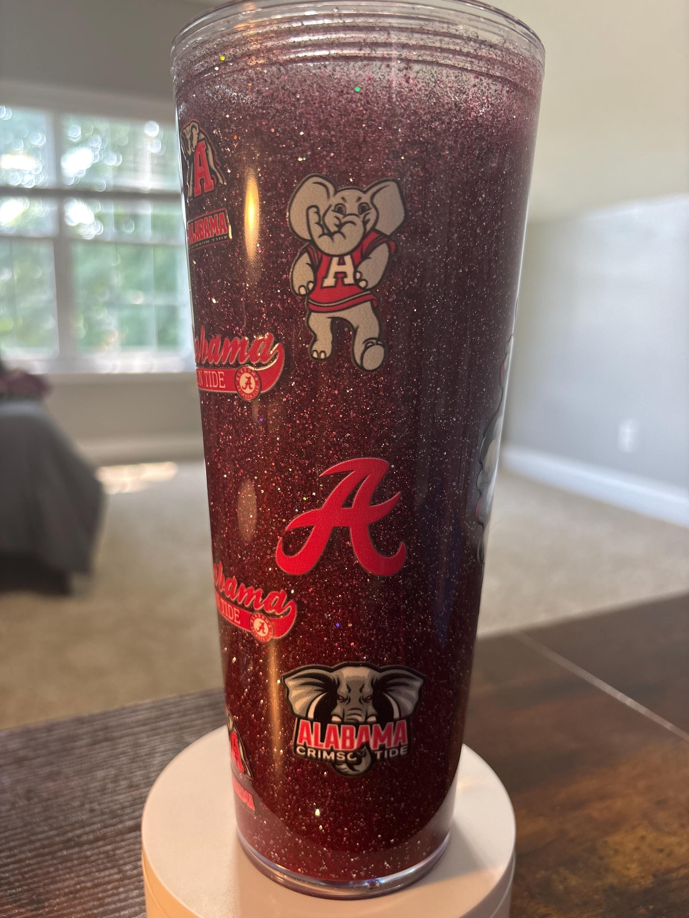 Alabama Crimson Tide Moonscape Snow Globe Tumbler | Handmade 24oz Snowglobe Cup | Game Day Gift