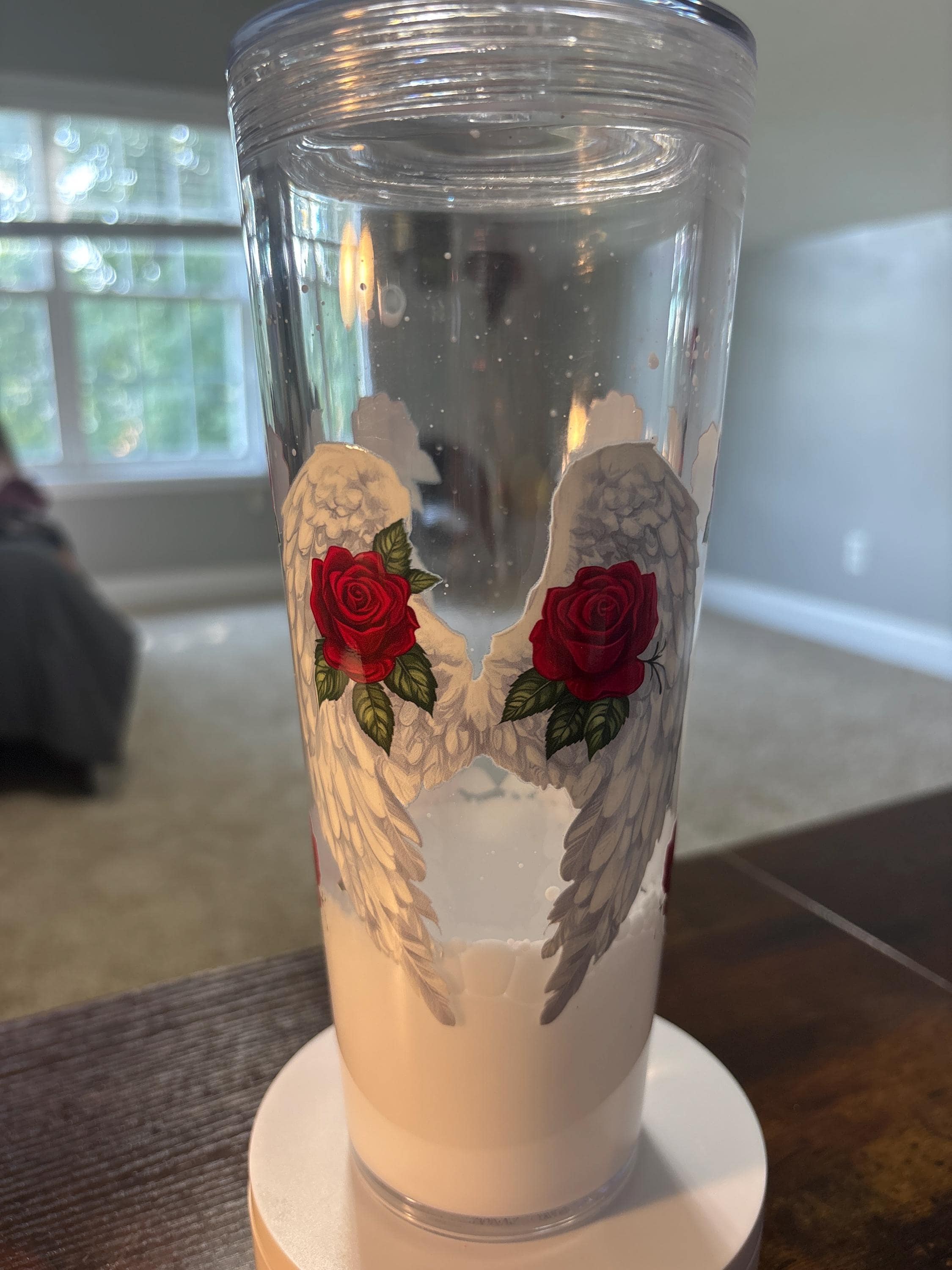 Angel Wings and Roses Snow Globe Tumbler | 24oz Lava Handmade Memorial Cup