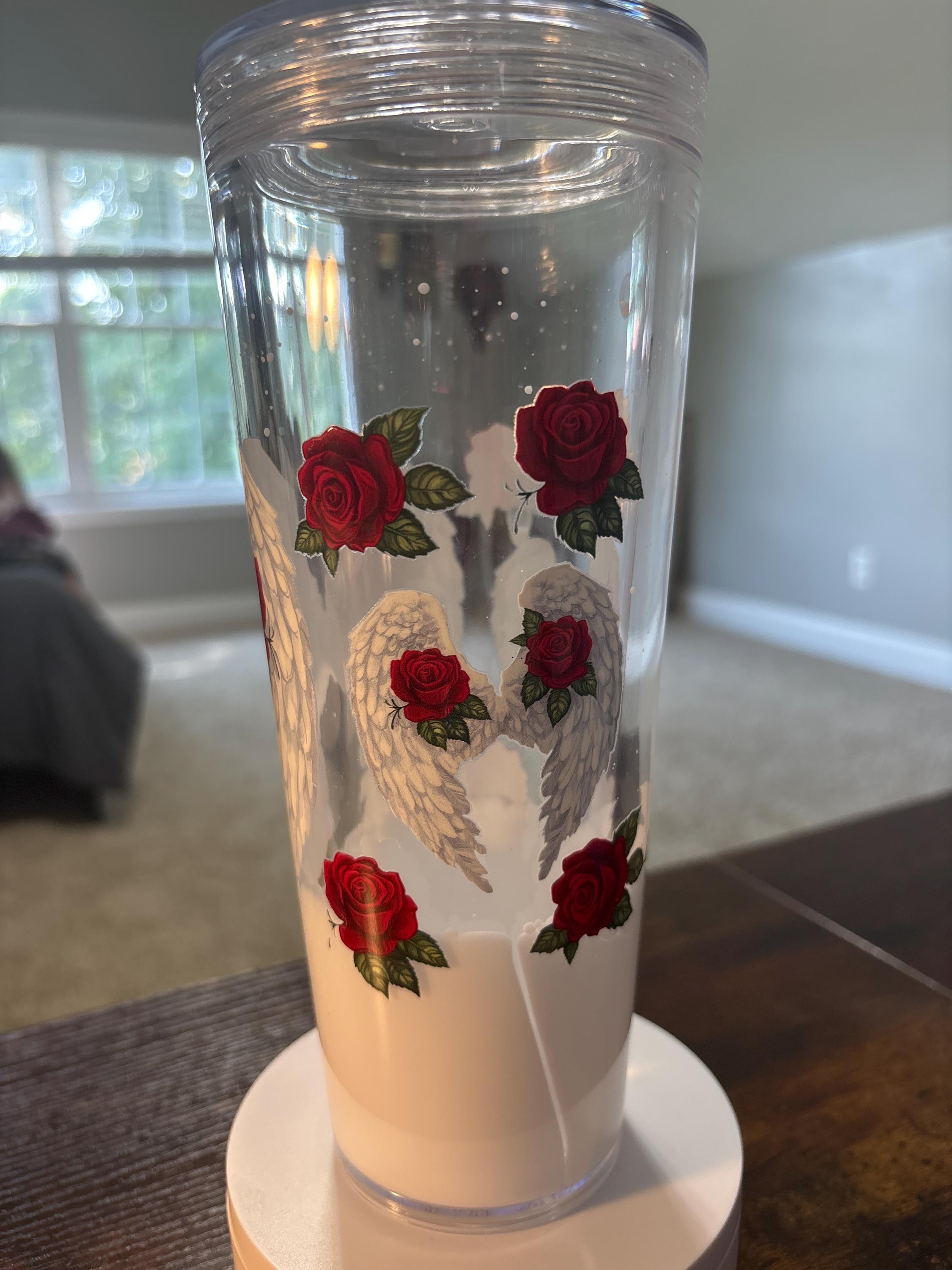 Angel Wings and Roses Snow Globe Tumbler | 24oz Lava Handmade Memorial Cup