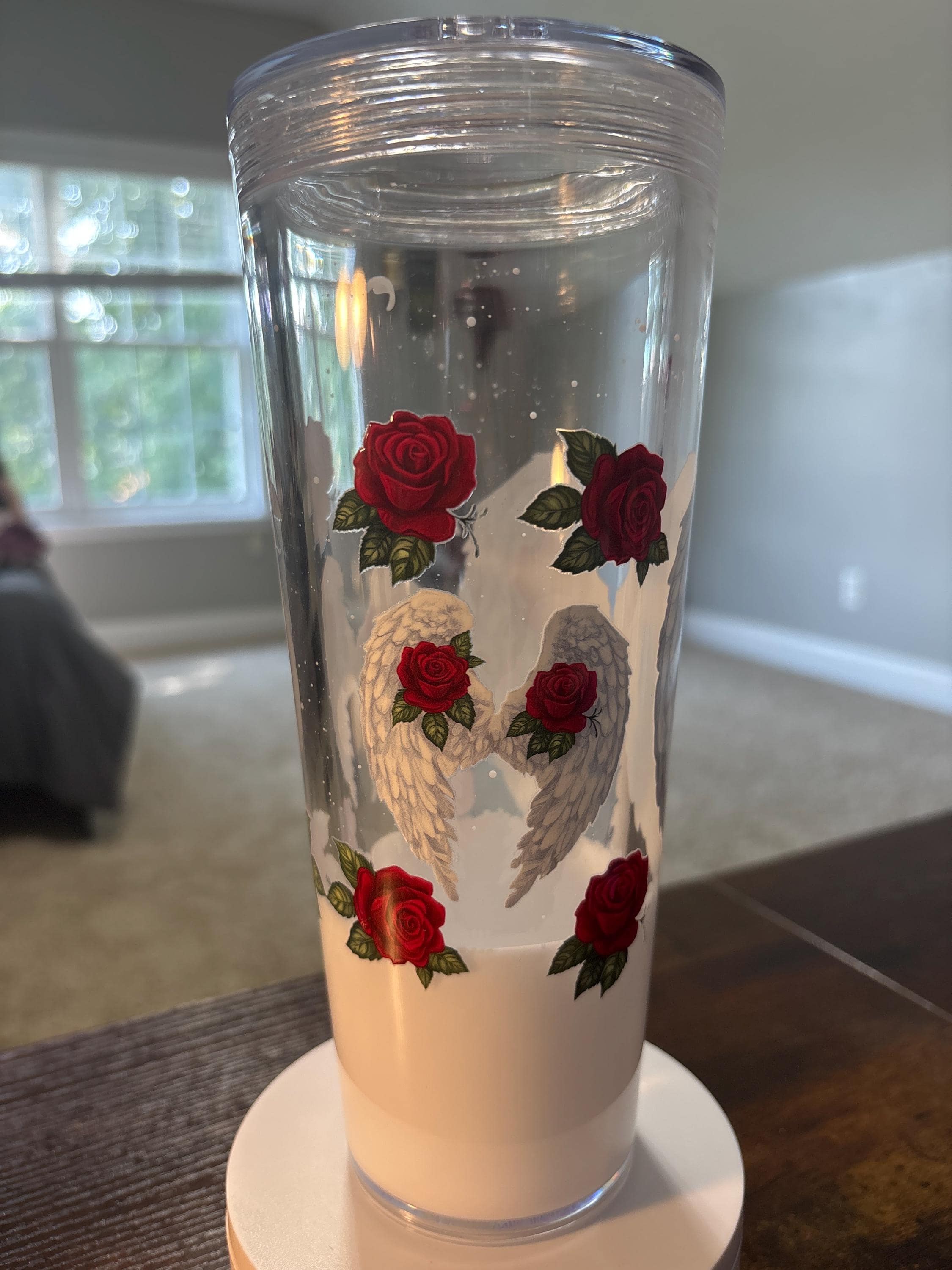 Angel Wings and Roses Snow Globe Tumbler | 24oz Lava Handmade Memorial Cup