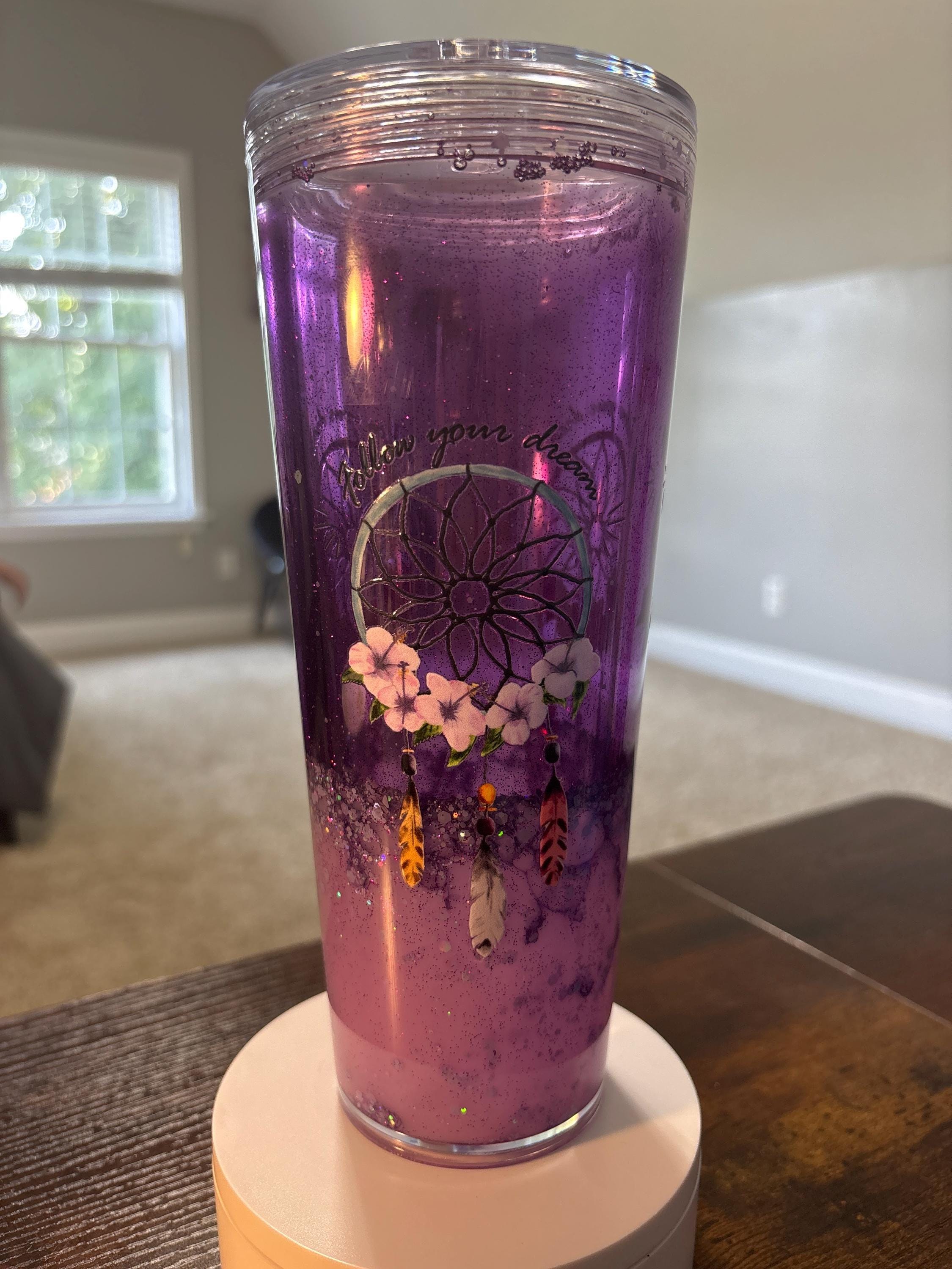 Follow Your Dreams Dreamcatcher Snow Globe Tumbler | 24oz Handmade Boho Cup