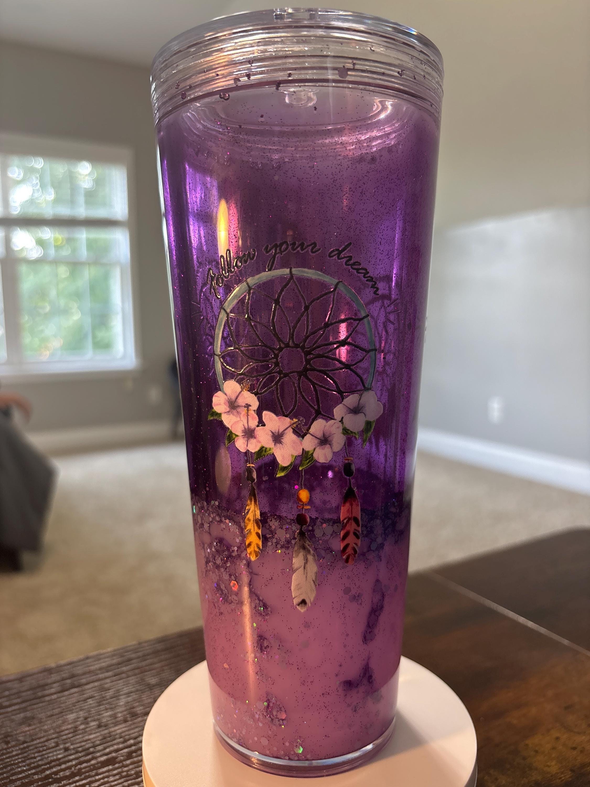 Follow Your Dreams Dreamcatcher Snow Globe Tumbler | 24oz Handmade Boho Cup
