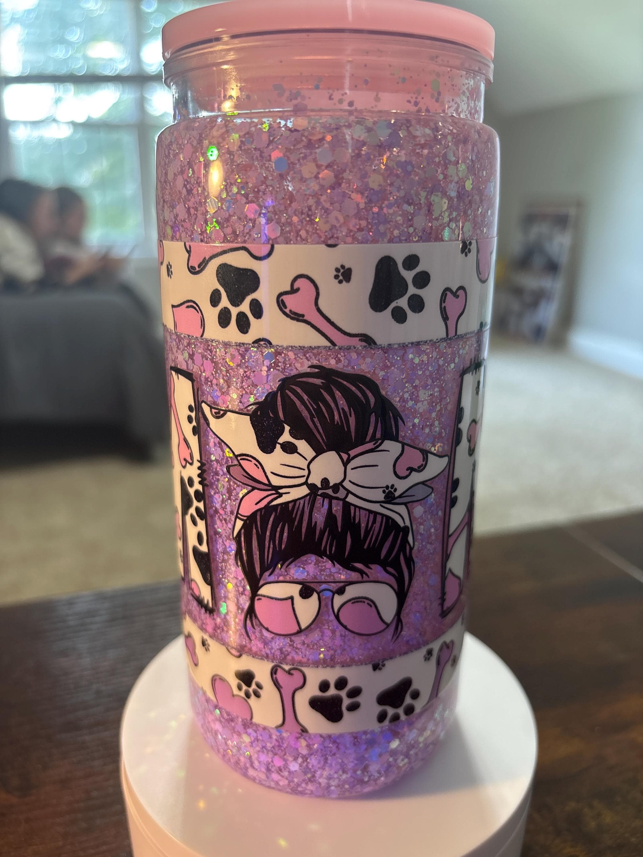 Handmade Dog Mom Snow Globe Tumbler | 20oz Glitter Cup (Pet Lover Gift)