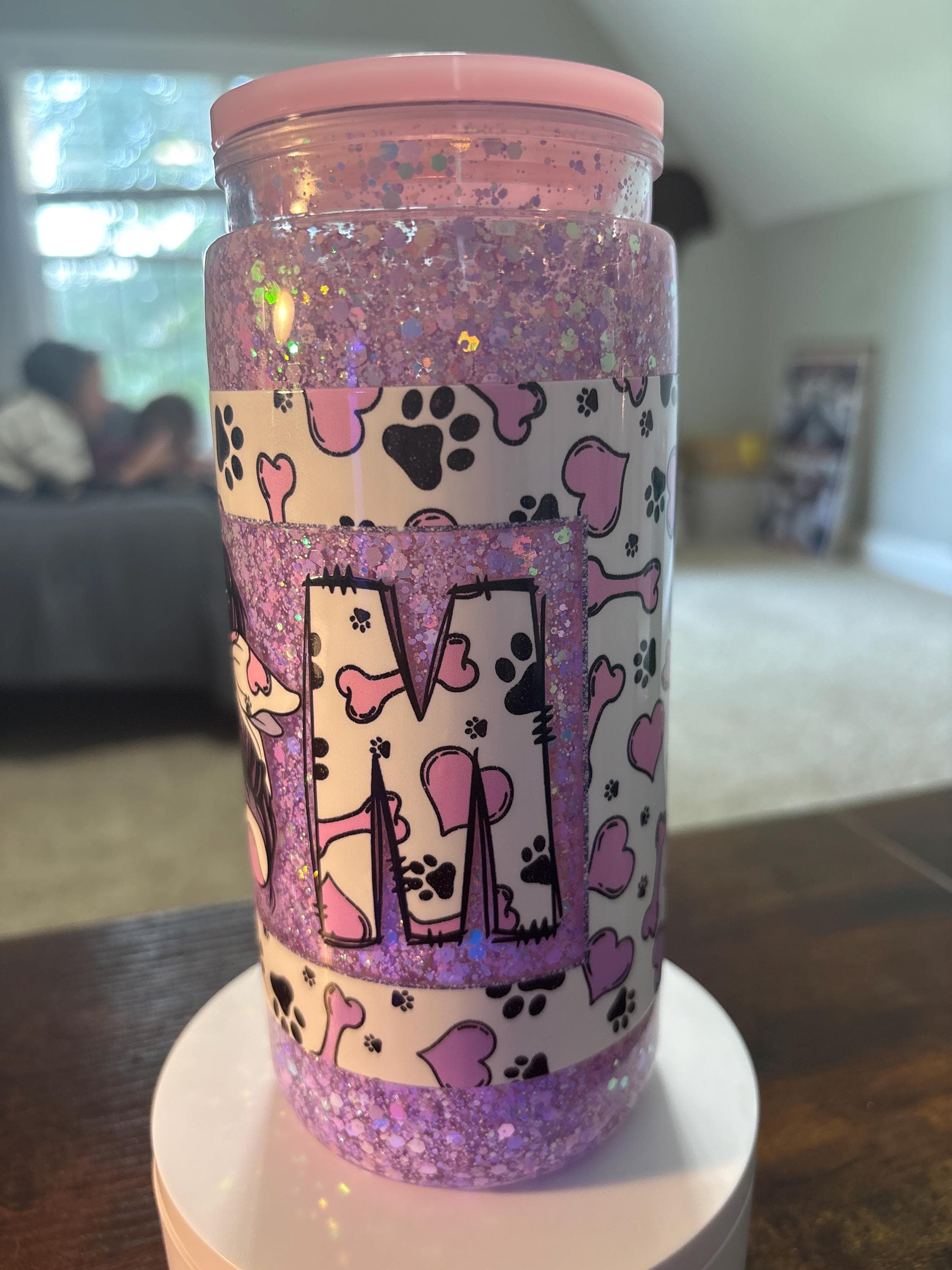 Handmade Dog Mom Snow Globe Tumbler | 20oz Glitter Cup (Pet Lover Gift)