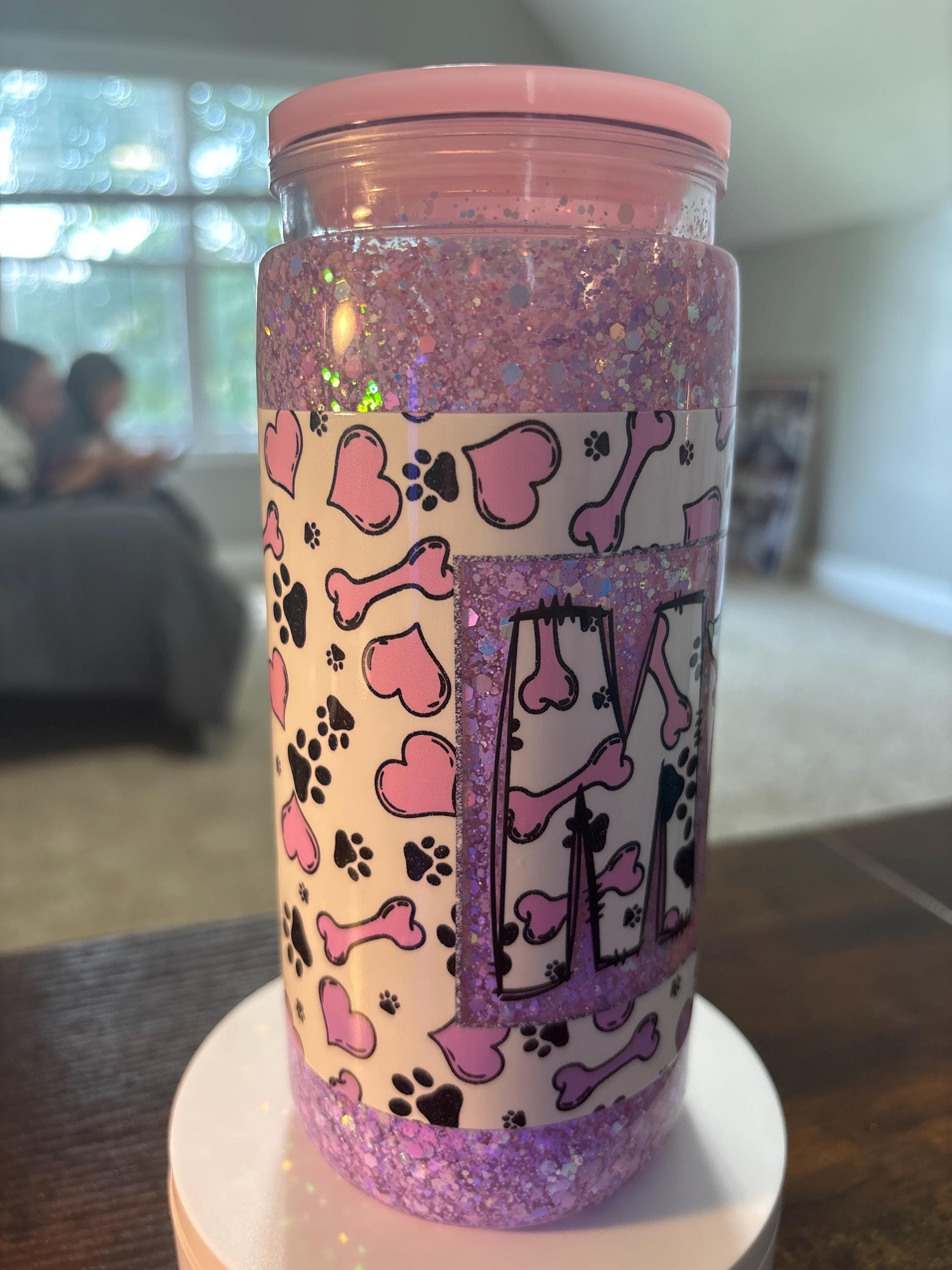 Handmade Dog Mom Snow Globe Tumbler | 20oz Glitter Cup (Pet Lover Gift)