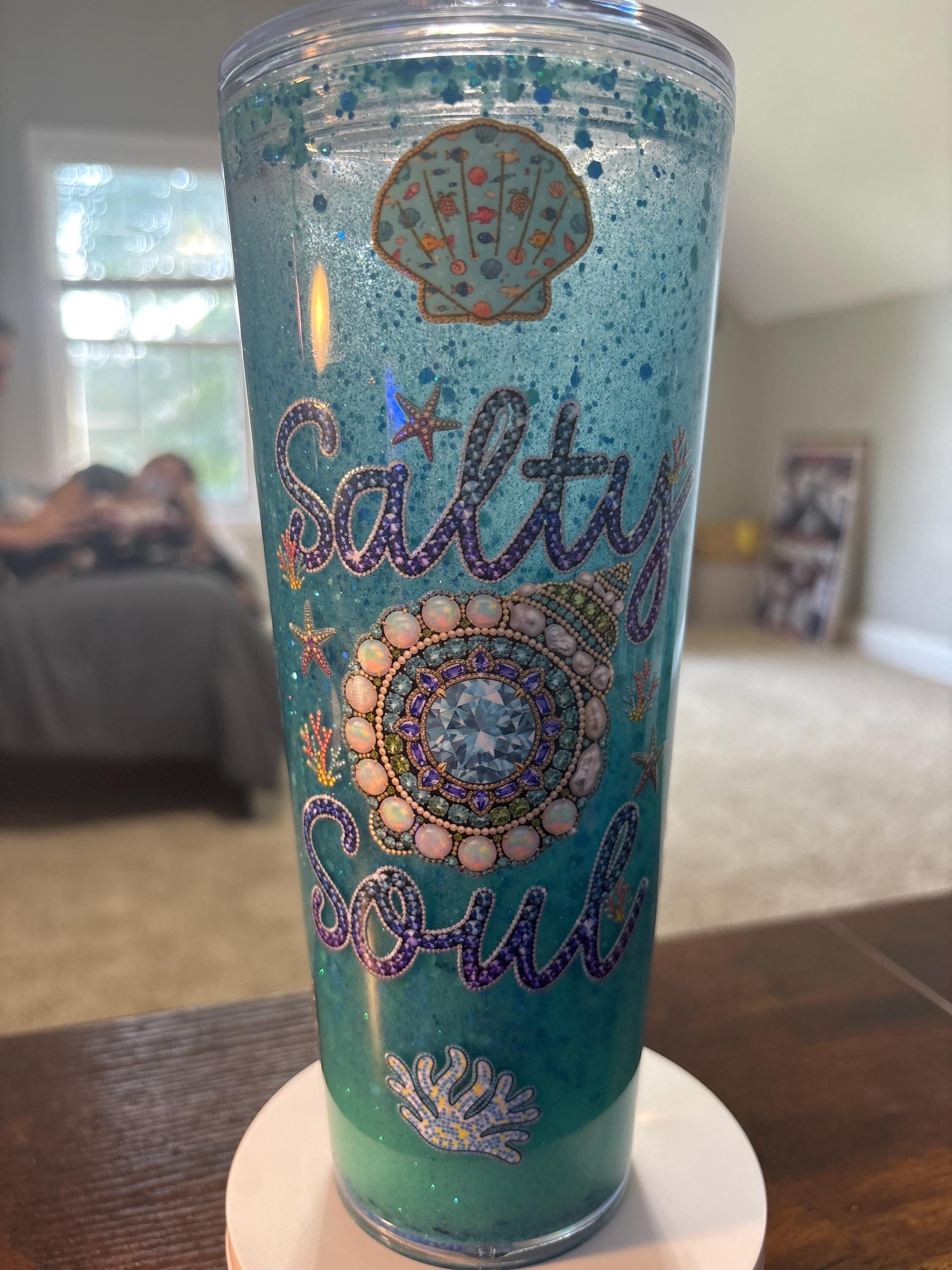 Salty Soul Snow Globe Tumbler | 20oz Handmade Beach Vibes Cup | Coastal Gift