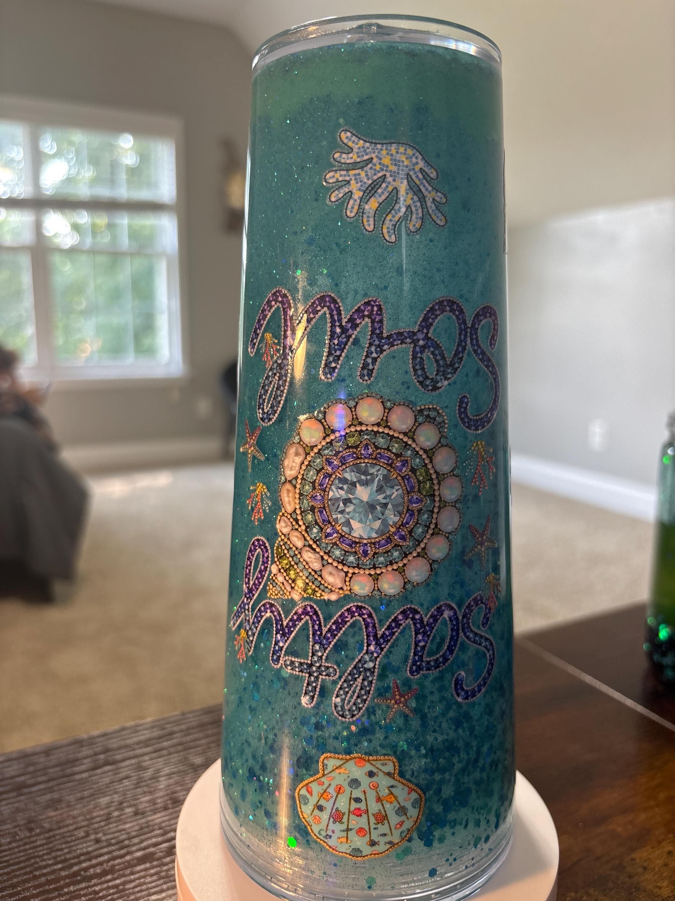 Salty Soul Snow Globe Tumbler | 20oz Handmade Beach Vibes Cup | Coastal Gift
