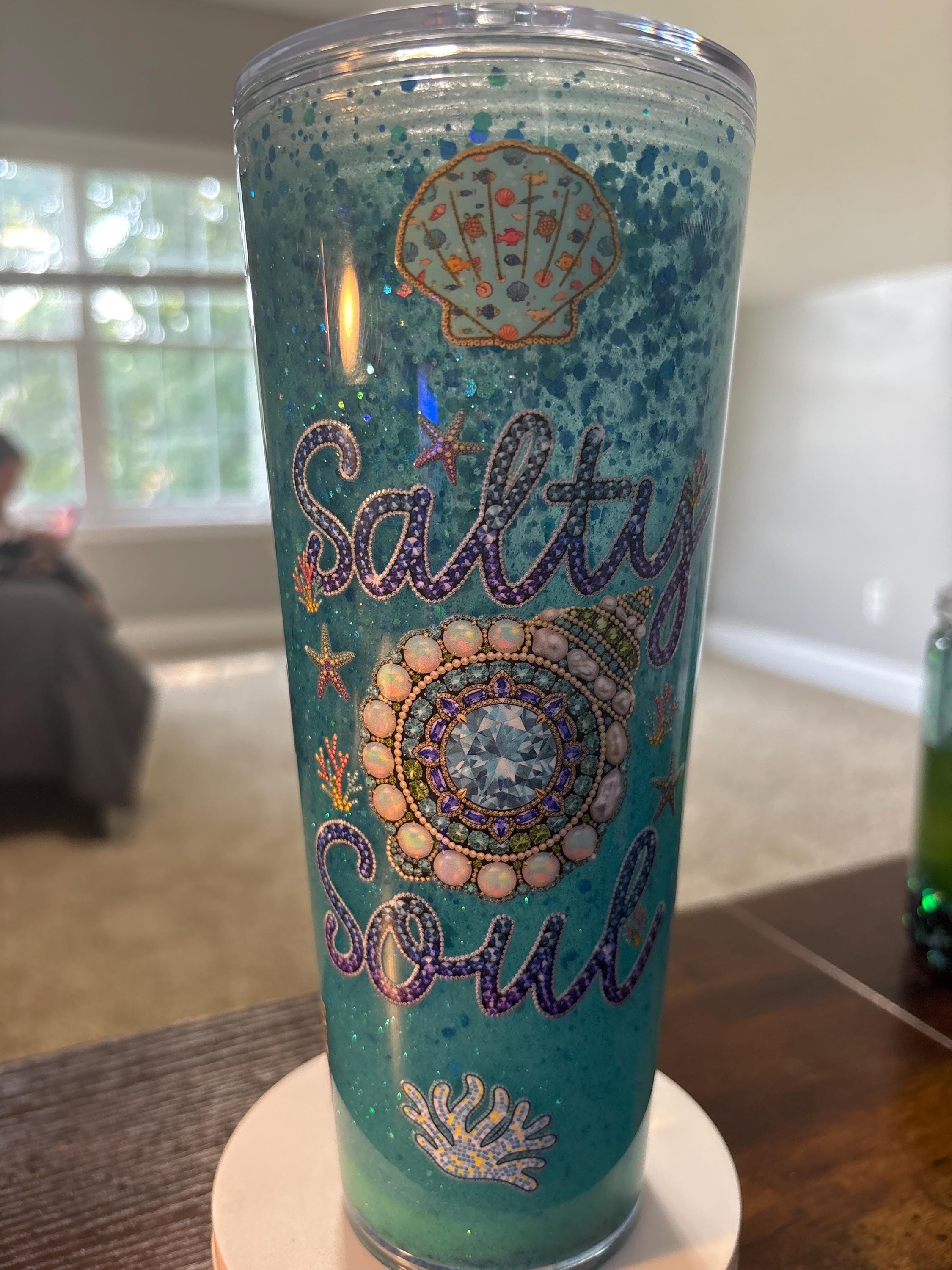 Salty Soul Snow Globe Tumbler | 20oz Handmade Beach Vibes Cup | Coastal Gift