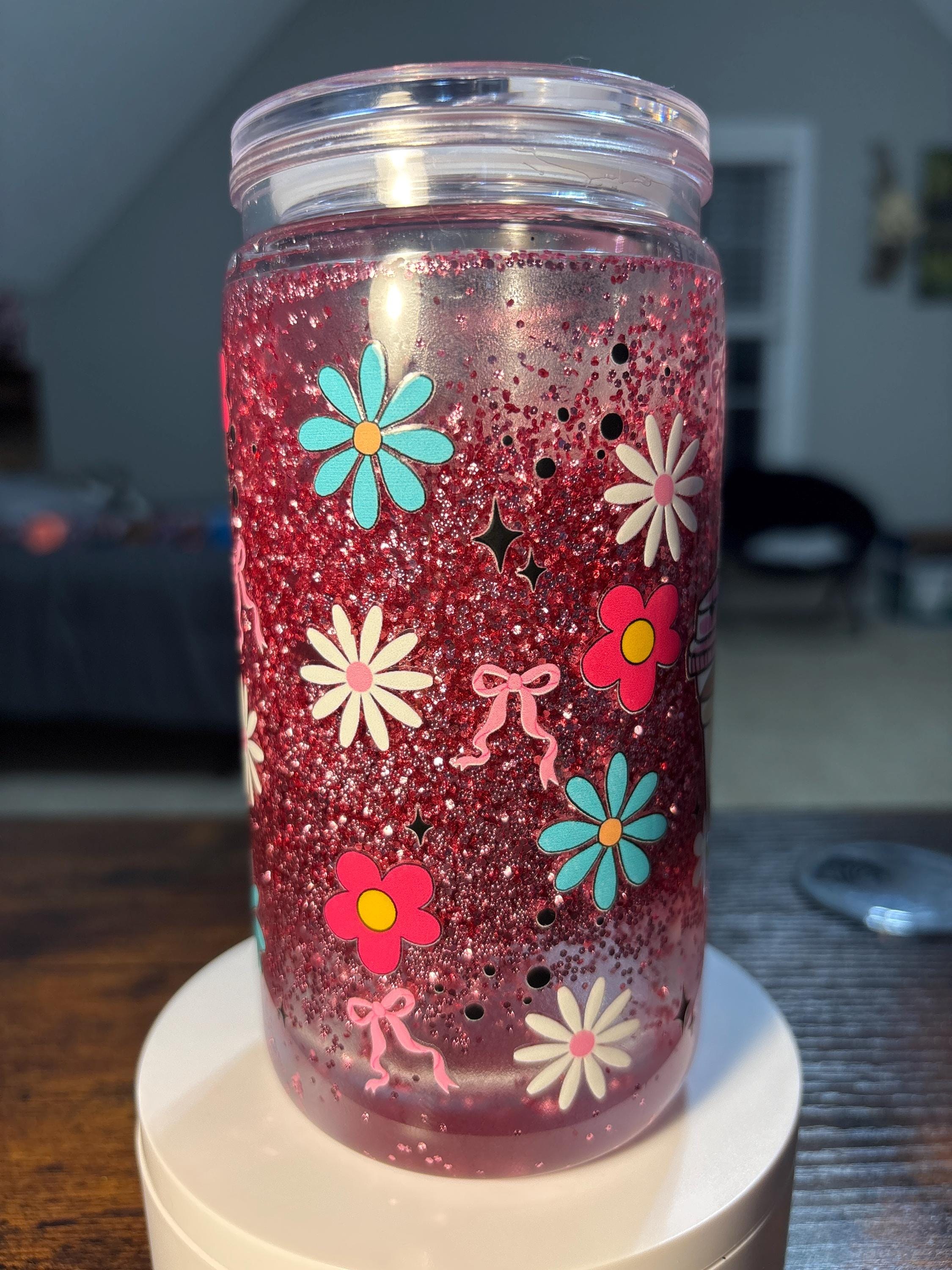 Fueled by Coffee Snow Globe Tumbler | Handmade 16oz Acrylic Coffee Lover Cup