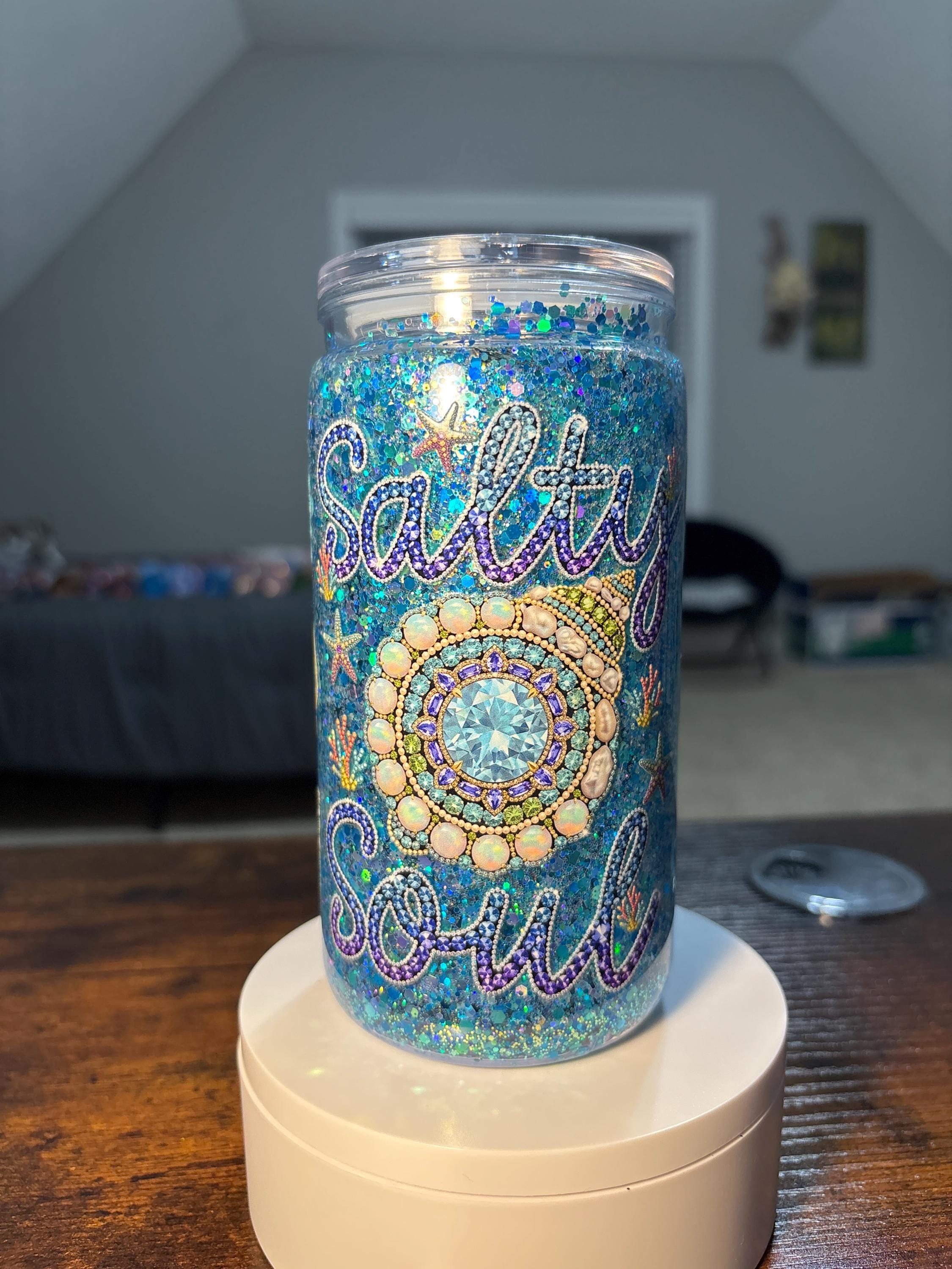 Salty Soul Snow Globe Tumbler | 16oz Handmade Acrylic Beach Vibes Cup