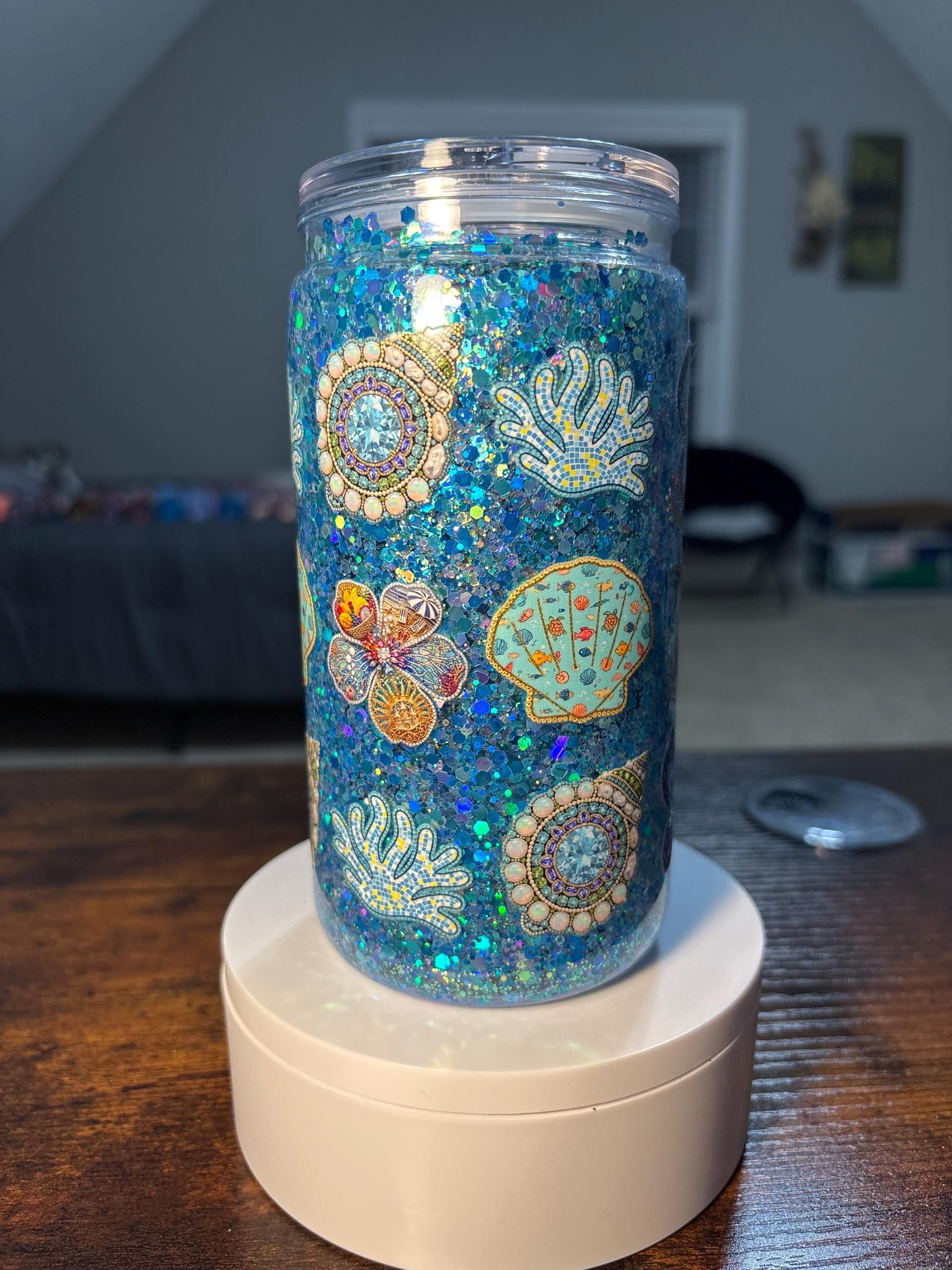 Salty Soul Snow Globe Tumbler | 16oz Handmade Acrylic Beach Vibes Cup