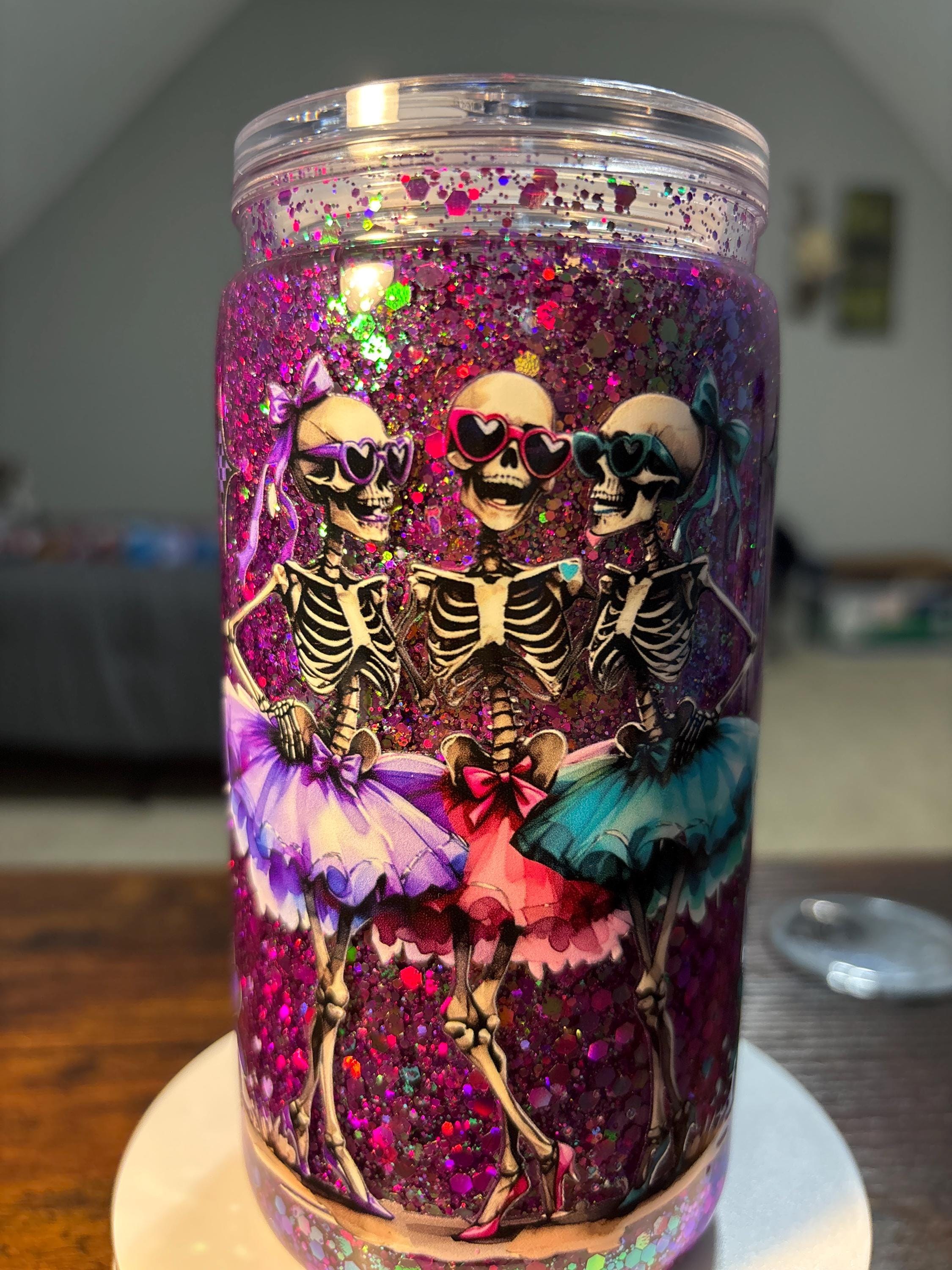 Ballerina Skeletons Snow Globe Tumbler | 16oz Handmade Spooky Ballet Cup