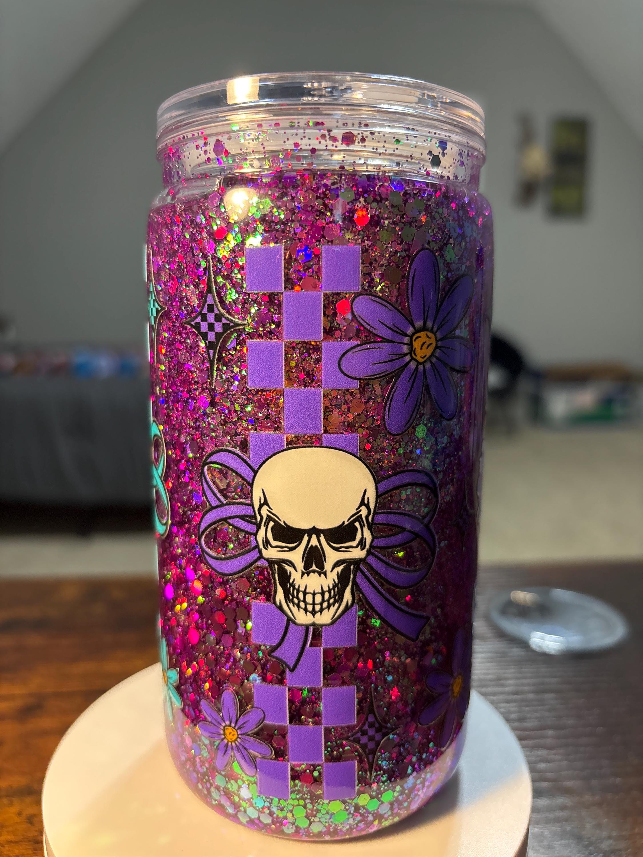 Ballerina Skeletons Snow Globe Tumbler | 16oz Handmade Spooky Ballet Cup