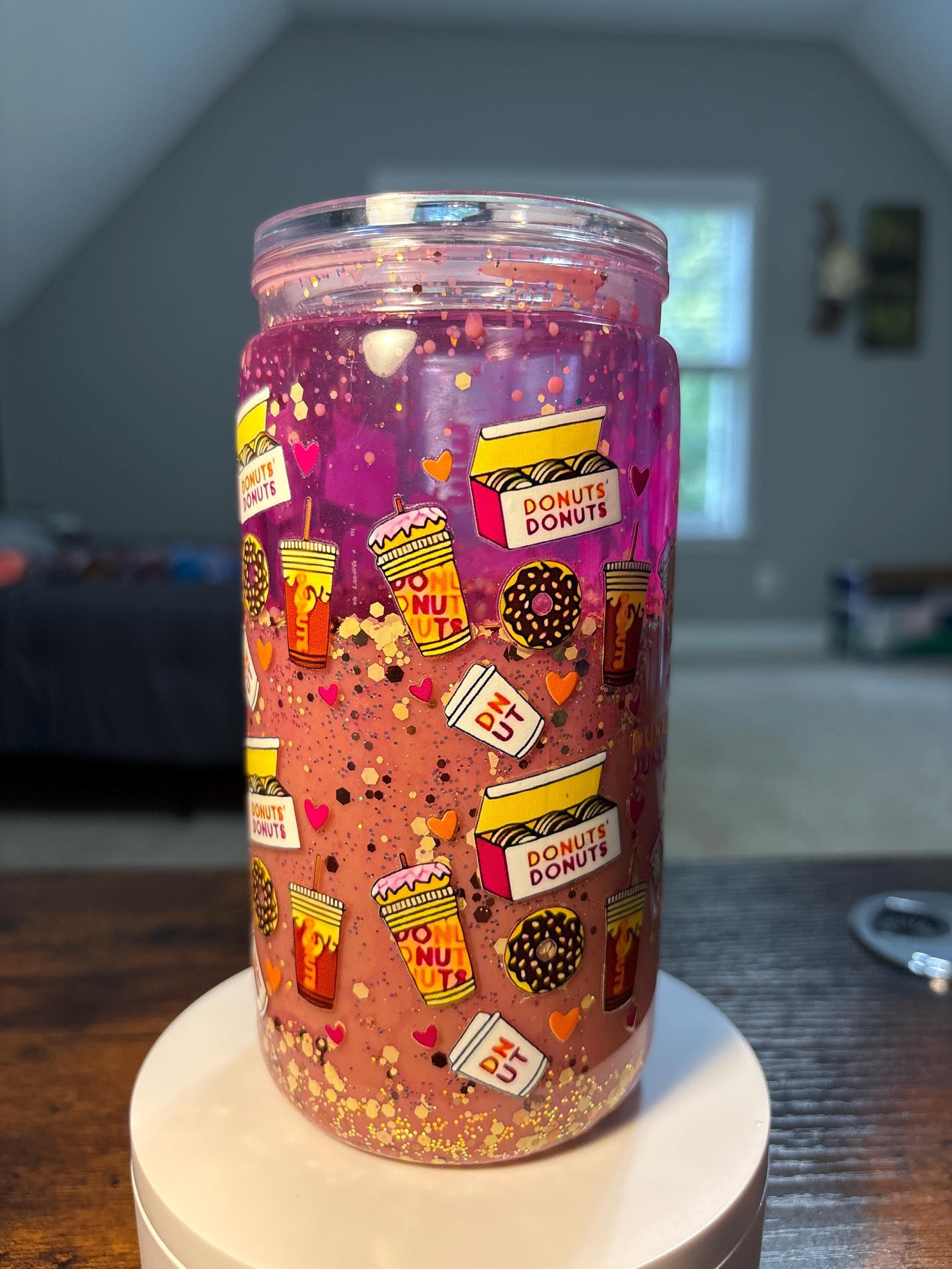 Handmade Coffee Snow Globe Tumbler | 16oz Acrylic Glitter Cup
